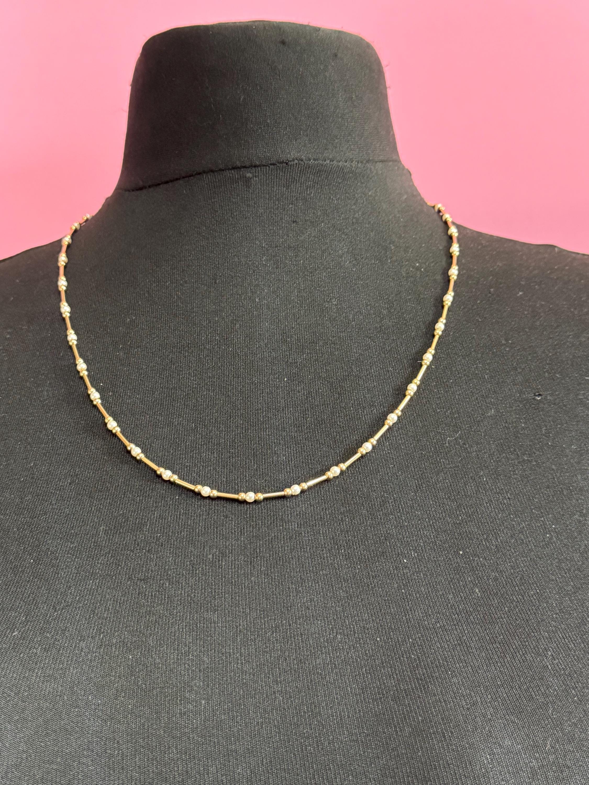 Signed trifari gold and pearl beaded necklace , 60cm