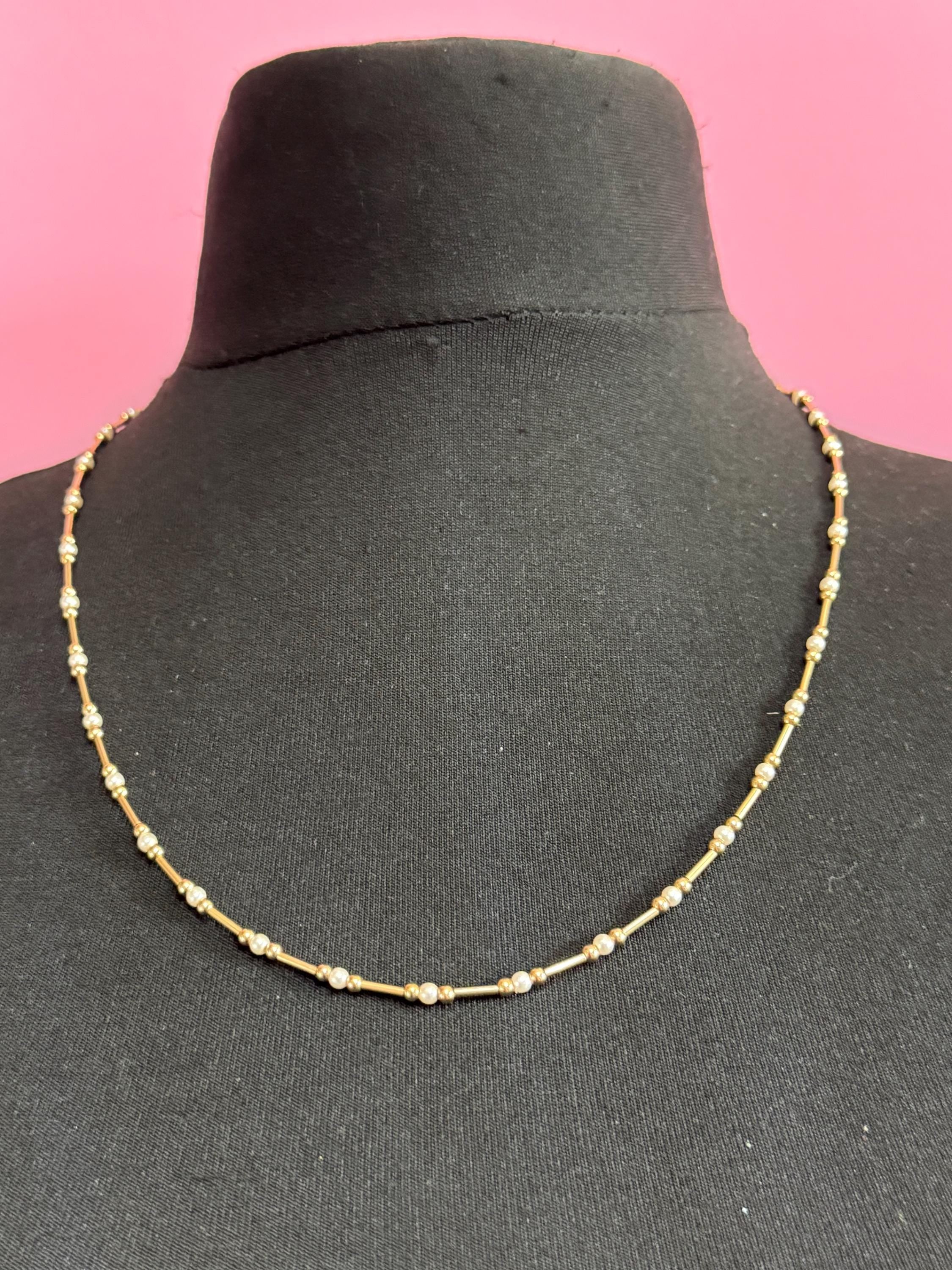 Signed trifari gold and pearl beaded necklace , 60cm