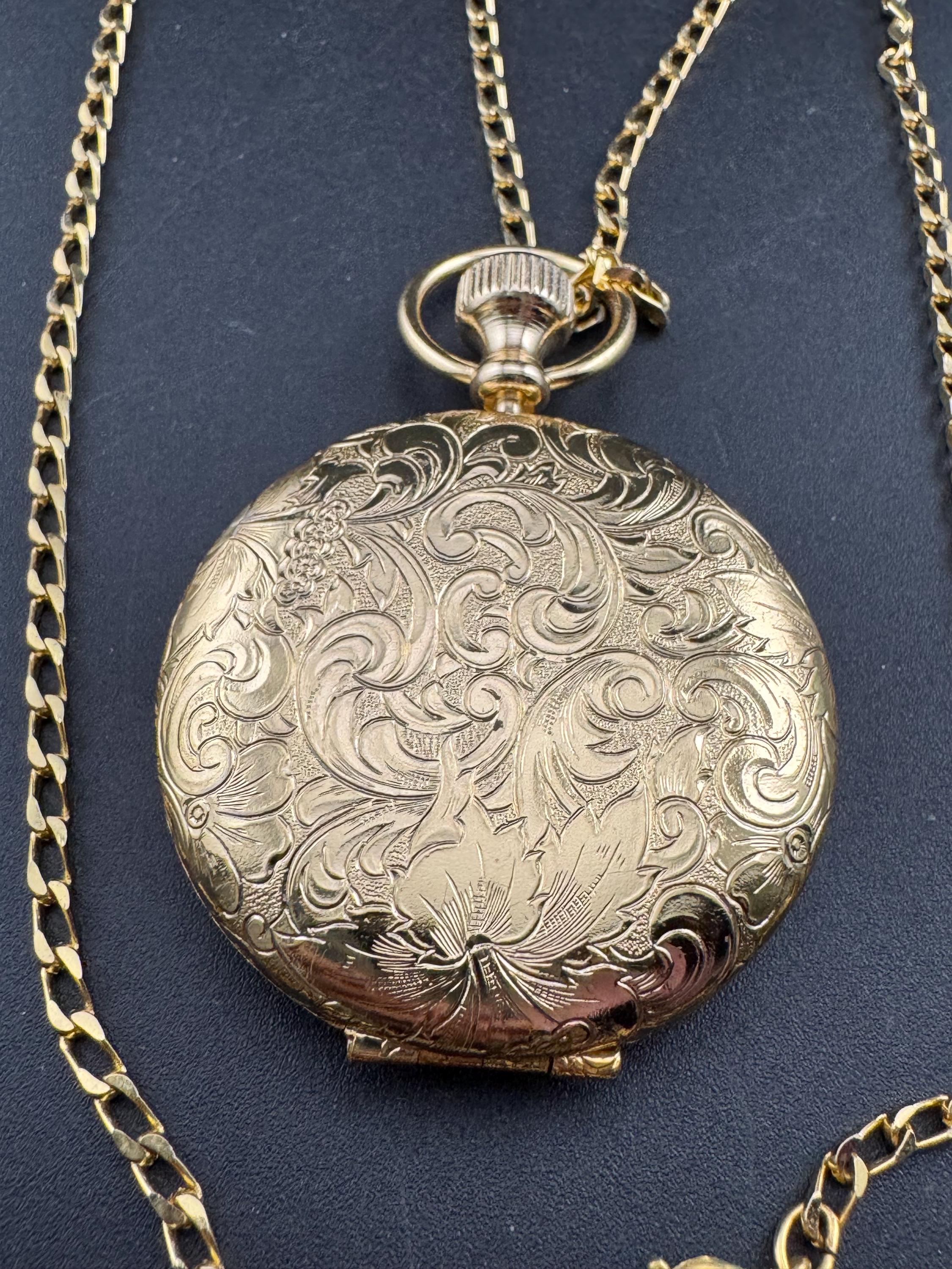 Vintage Estee Lauder face powder watch pendant necklace, gold tone