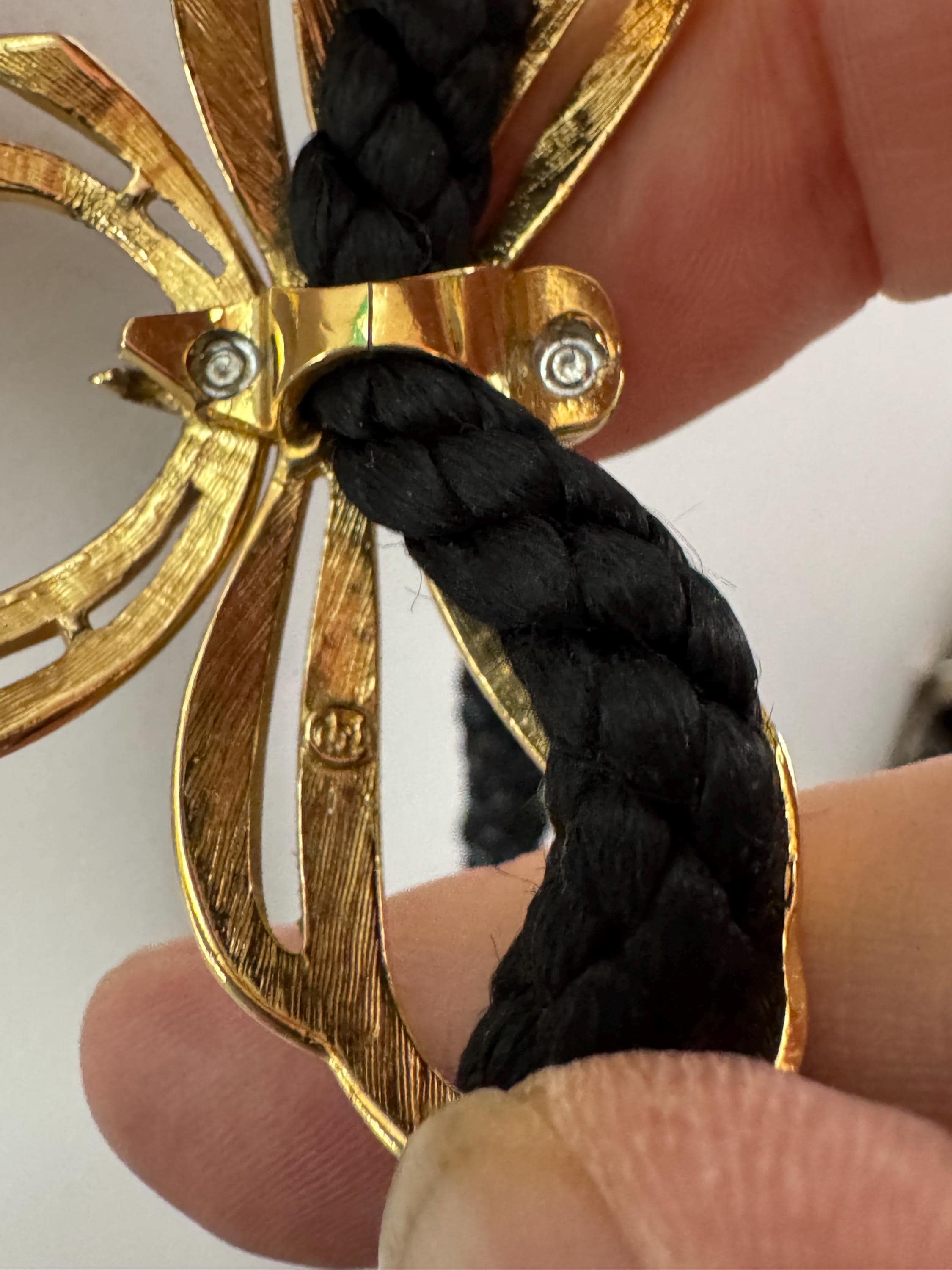 Signed BG black rope diamanté Choker necklace, magnetic clasp  gold tone by Bergdorf Goodman