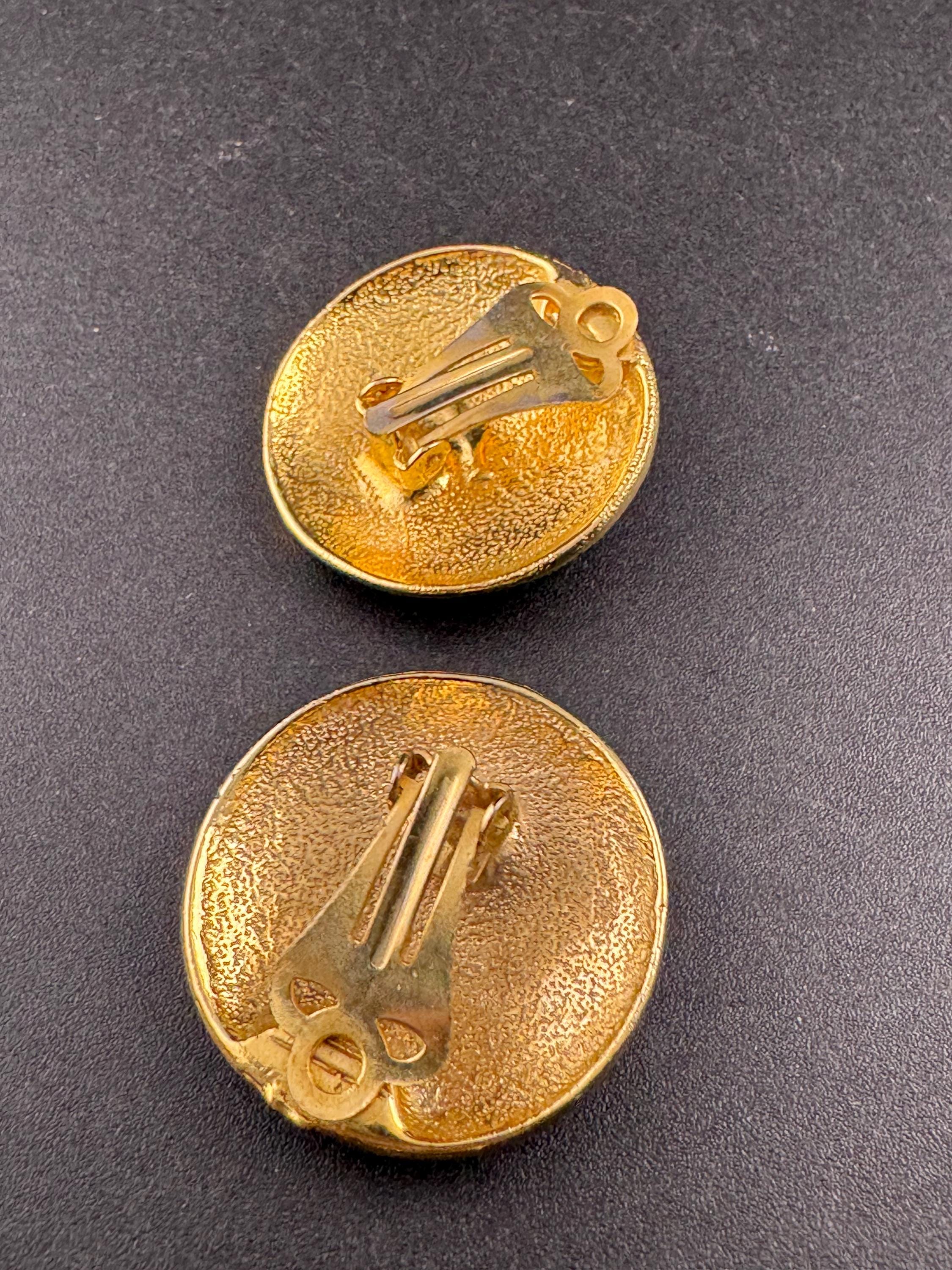 Vintage black enamel diamante and pearl clip on earrings, gold tone 1980s