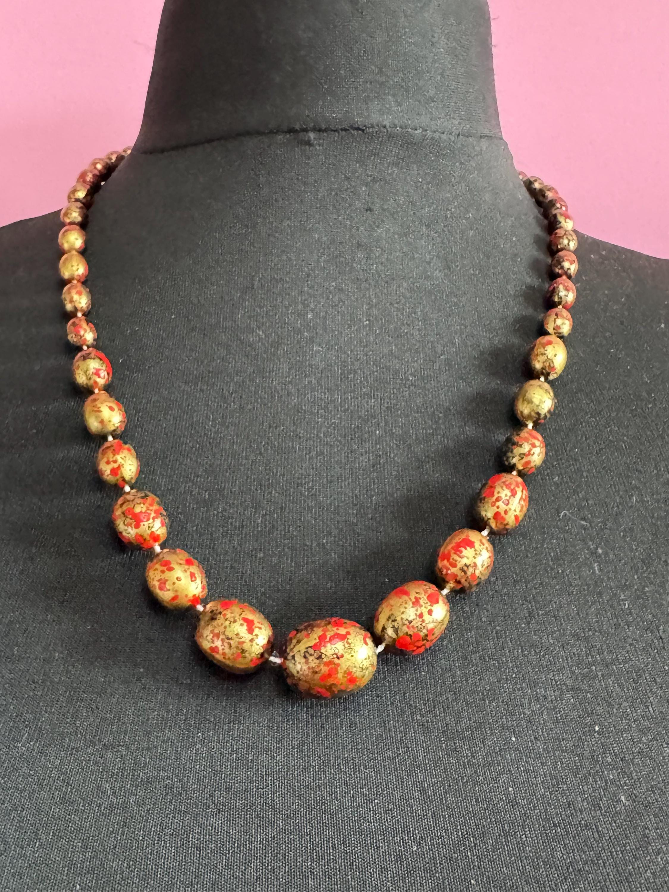 vintage Rochelle black and gold beaded long necklace