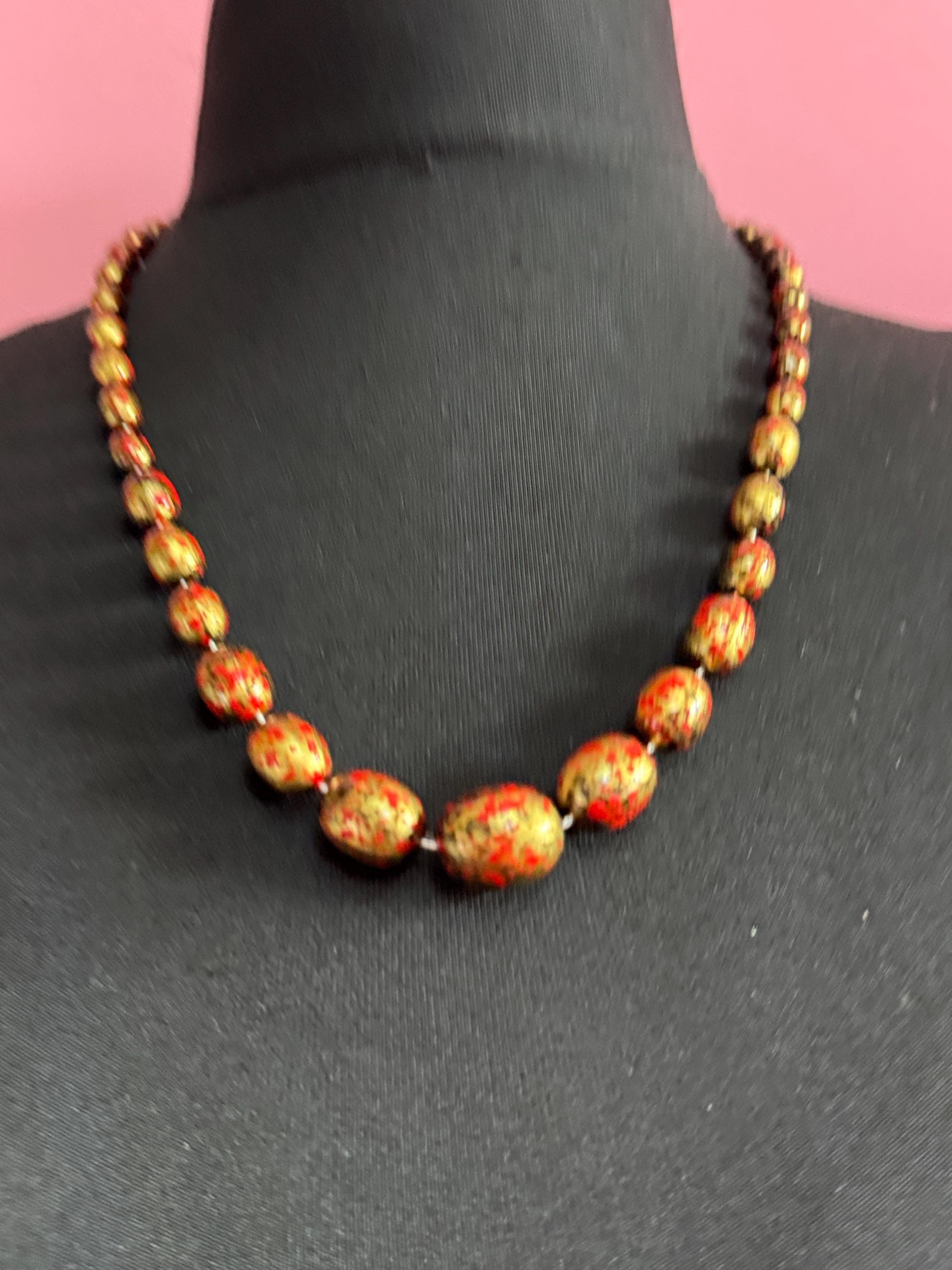 vintage Rochelle black and gold beaded long necklace