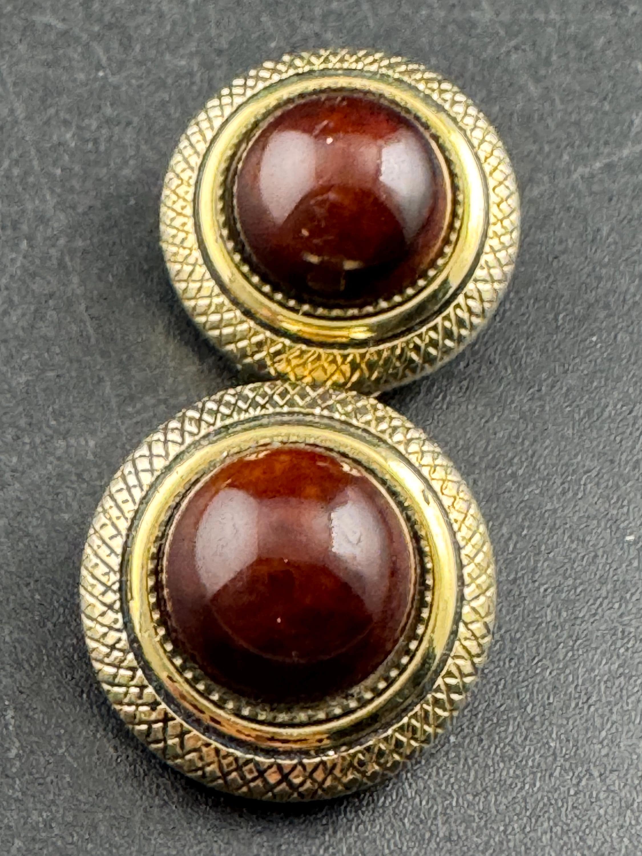 Vintage warm brown acrylic domed stud clip on earrings, gold tone 2cm