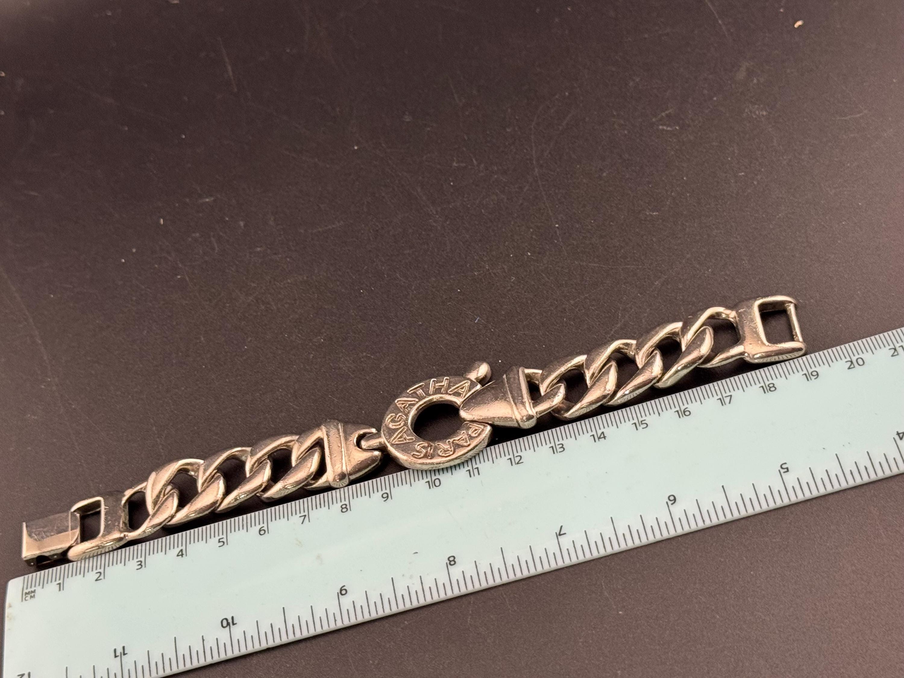 Vintage signed AGATHA PARIS chunky silver curb bracelet, French designer