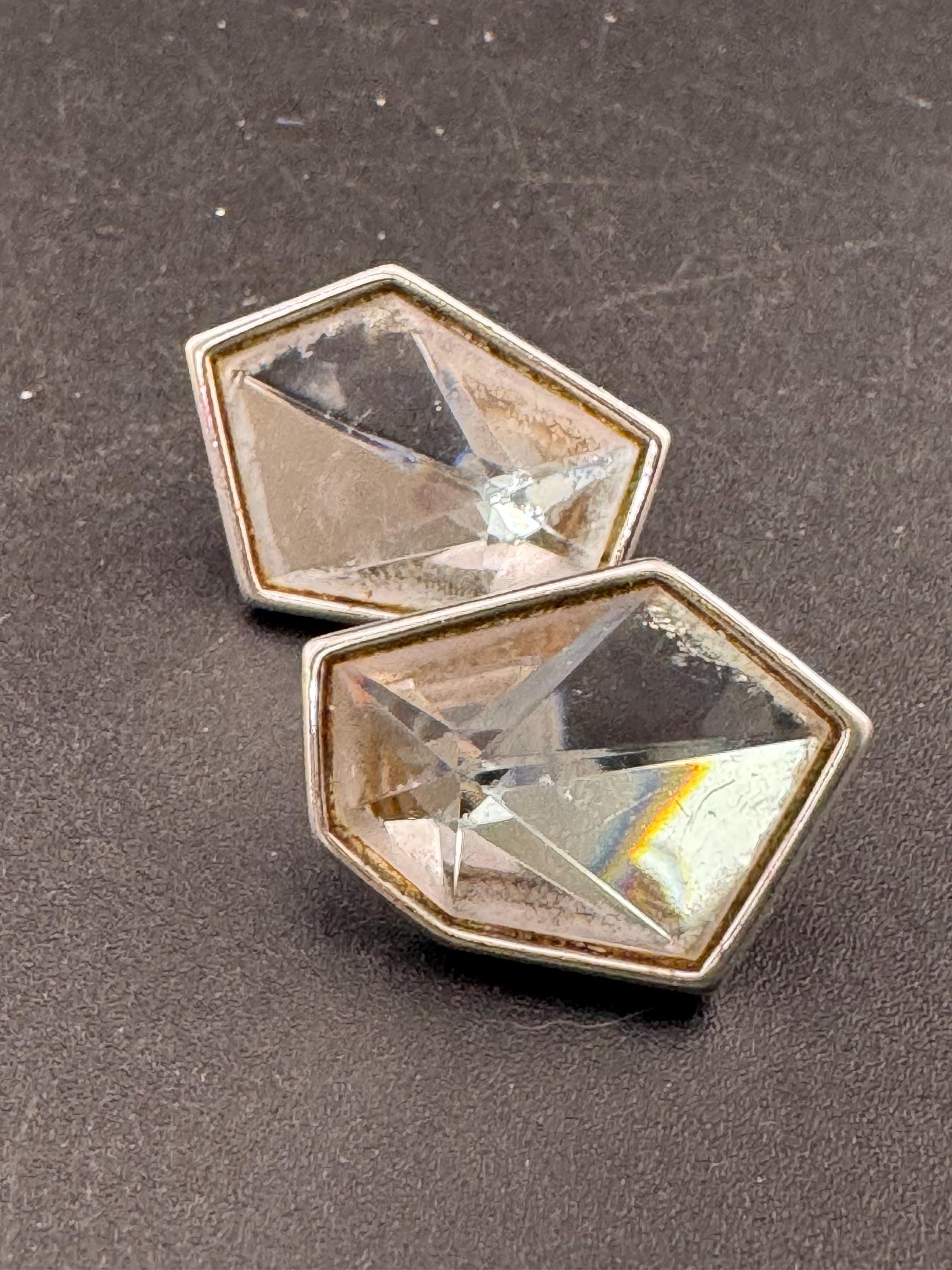 Signed Trifari abstract crystal diamanté silver earrings , pierced ears