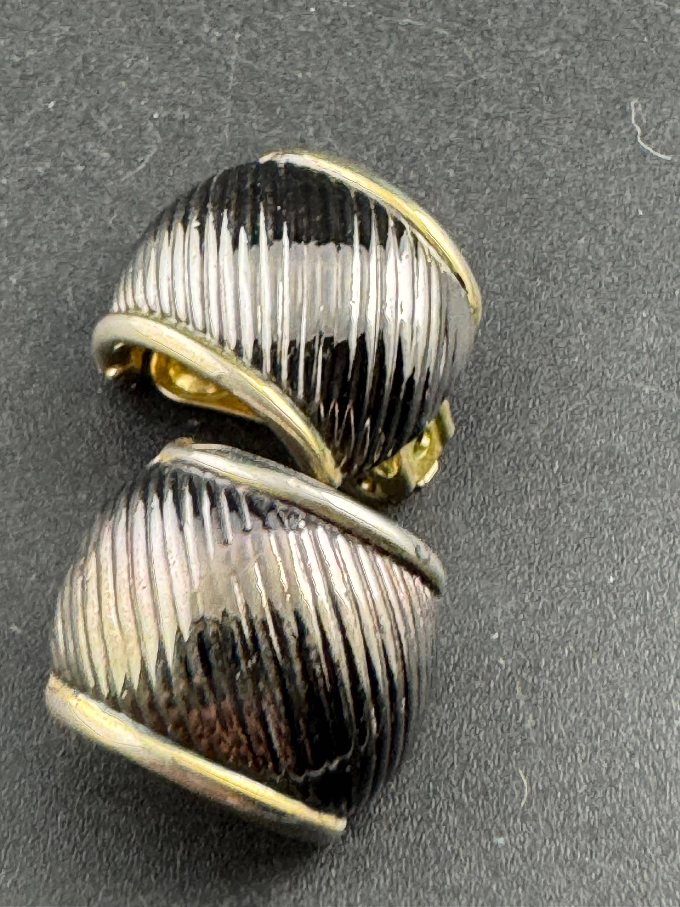 Signed Dick Co Gold and dark grey Tone half hoop Clip On Earrings