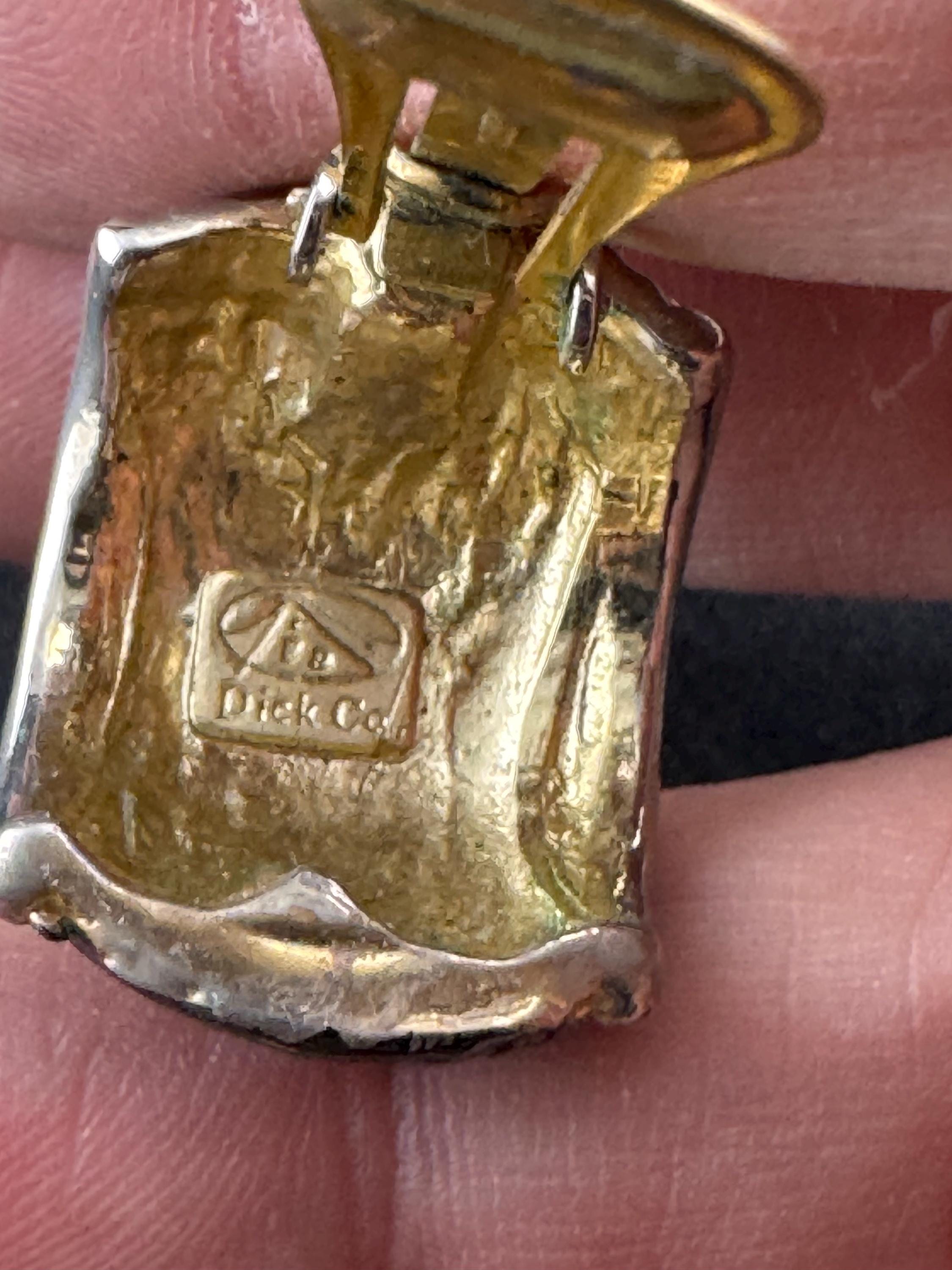 Signed Dick Co Gold and dark grey Tone half hoop Clip On Earrings