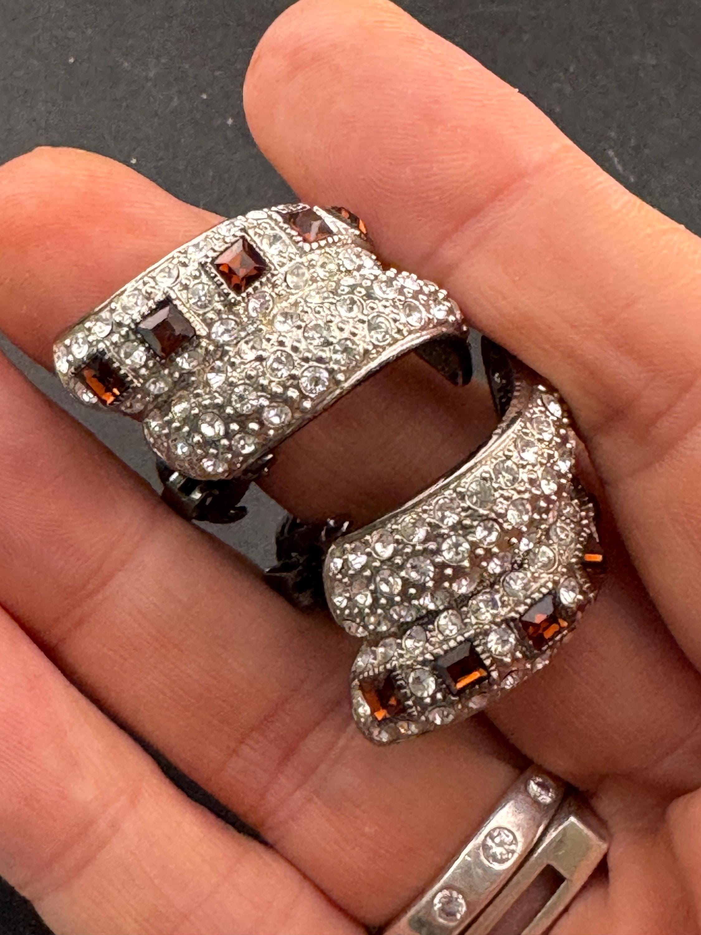 Signed FAC rhinestone half hoop earrings, fifth avenue collection