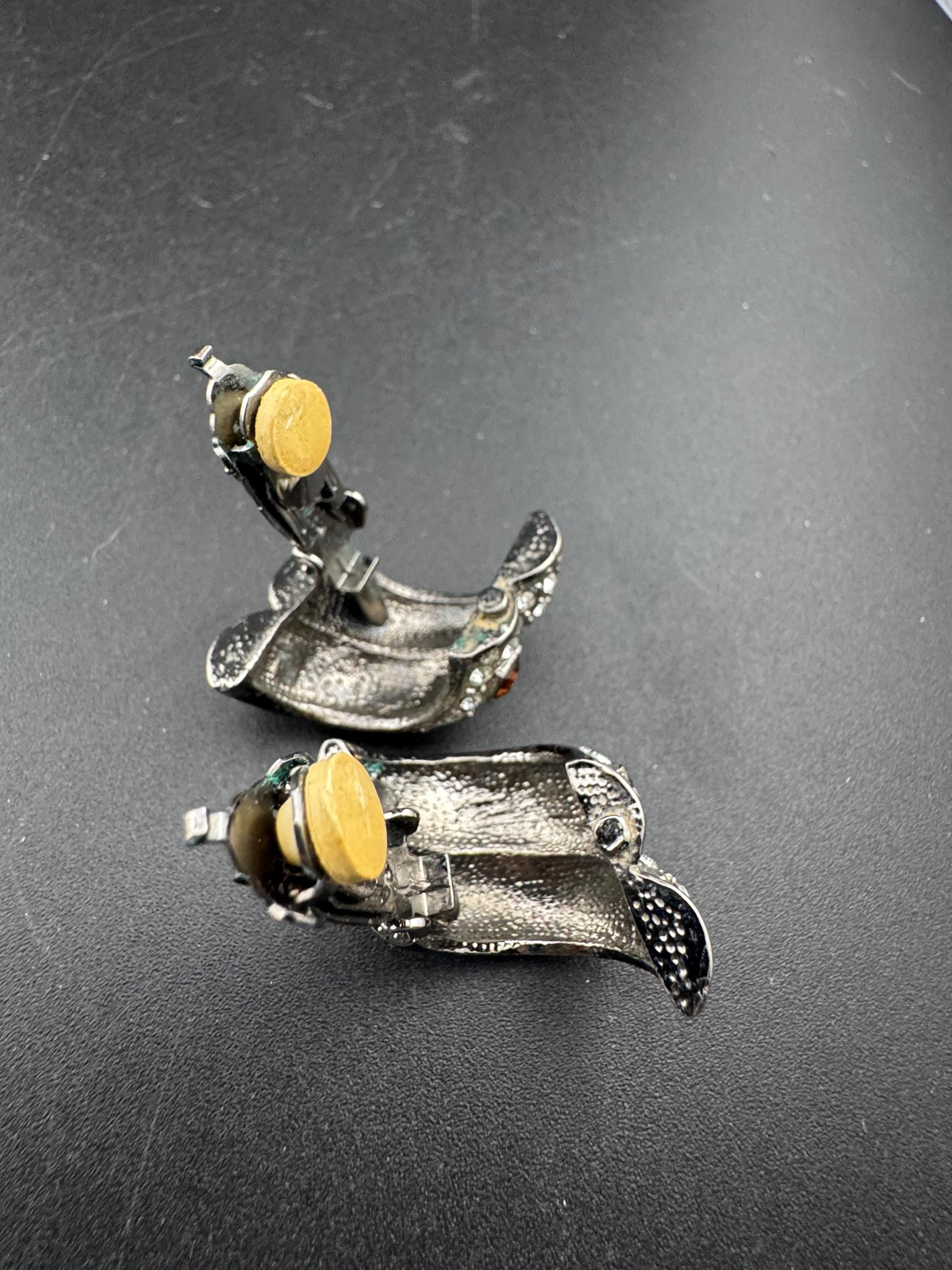 Signed FAC rhinestone half hoop earrings, fifth avenue collection