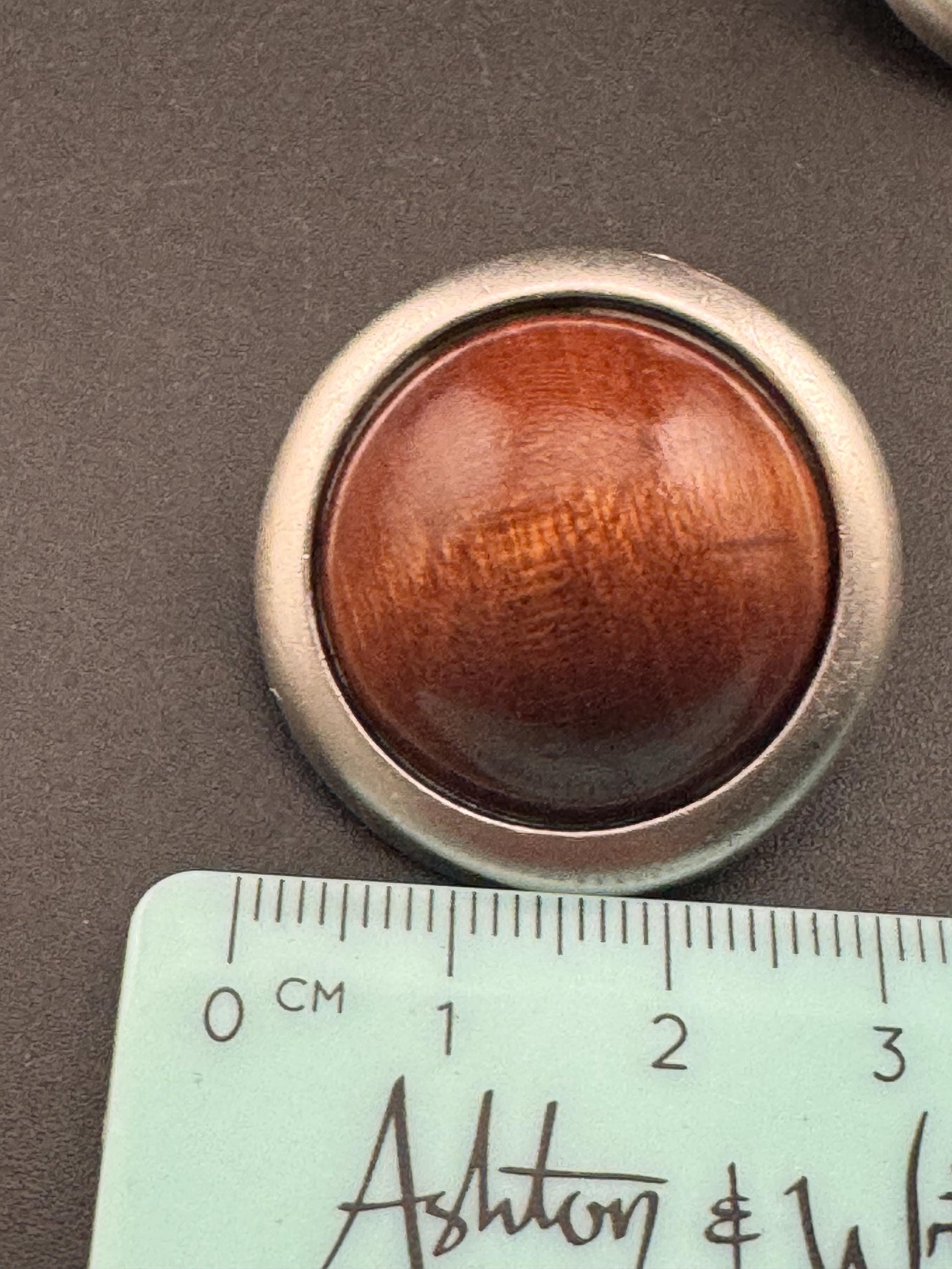 Signed YSL brown wood domed Clip On Earrings: 4cm silver by yves Saint Laurent