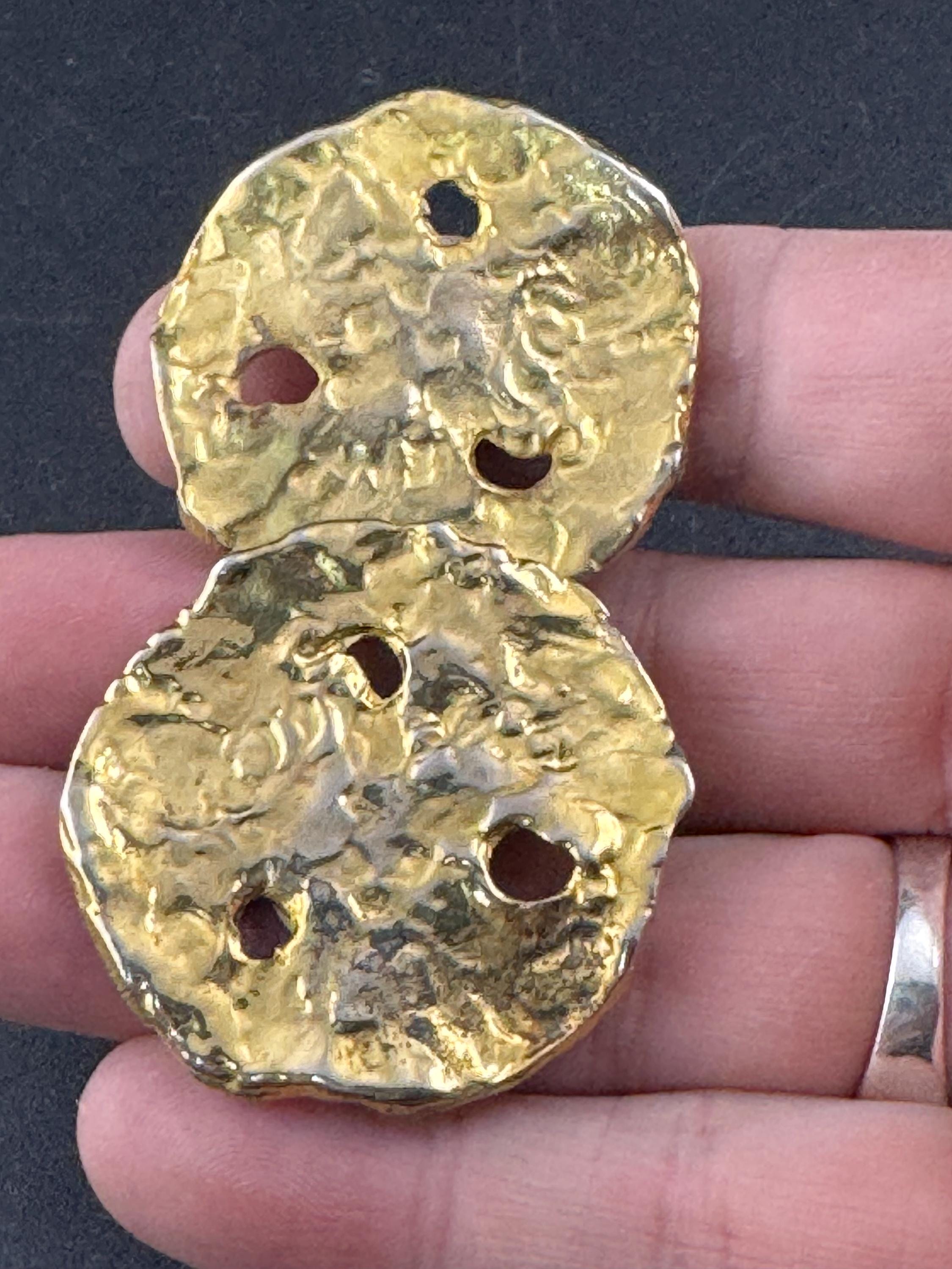 Vintage 3.5cm flat big disc clip on earrings, oversized gold tone