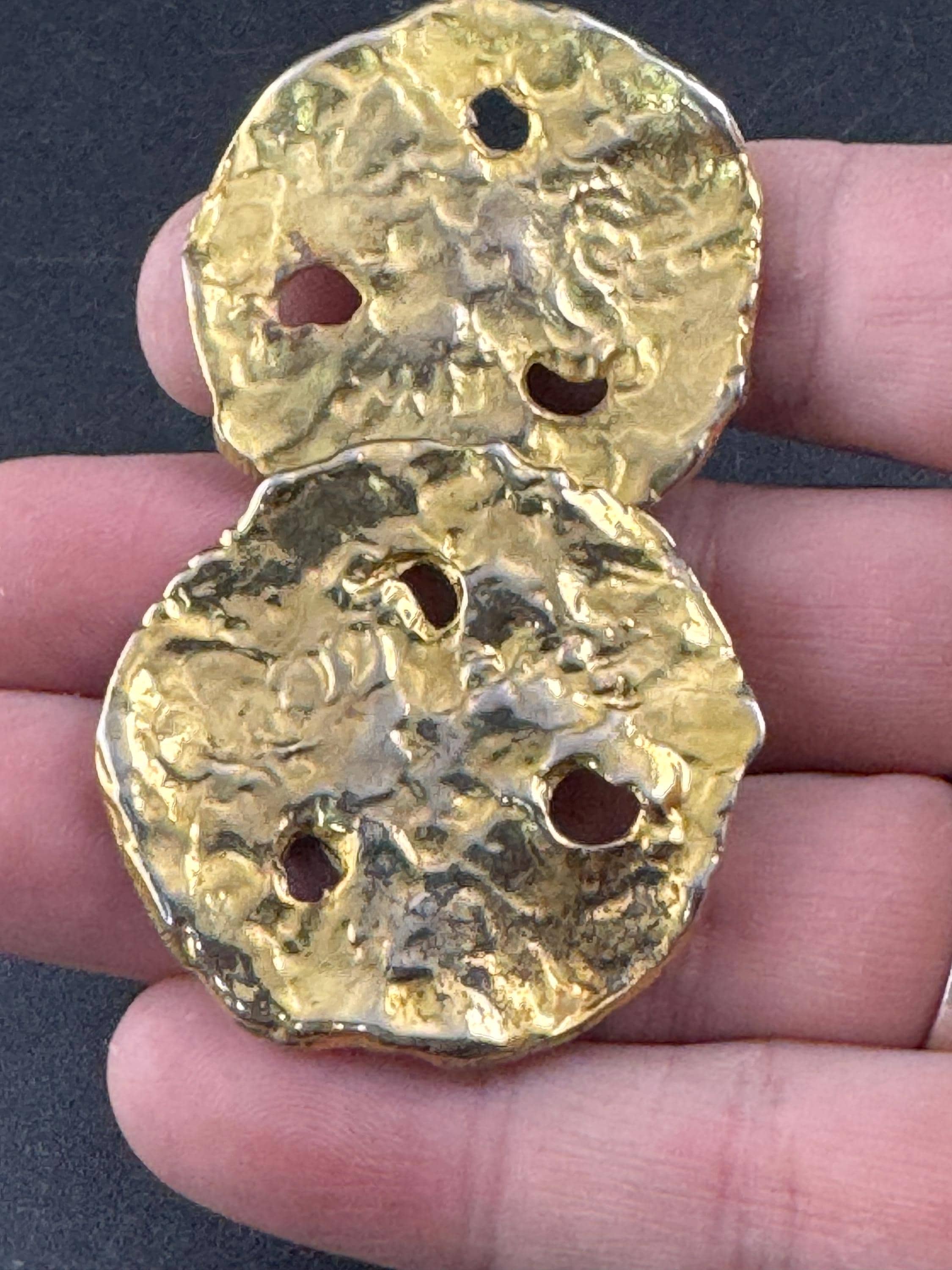 Vintage 3.5cm flat big disc clip on earrings, oversized gold tone