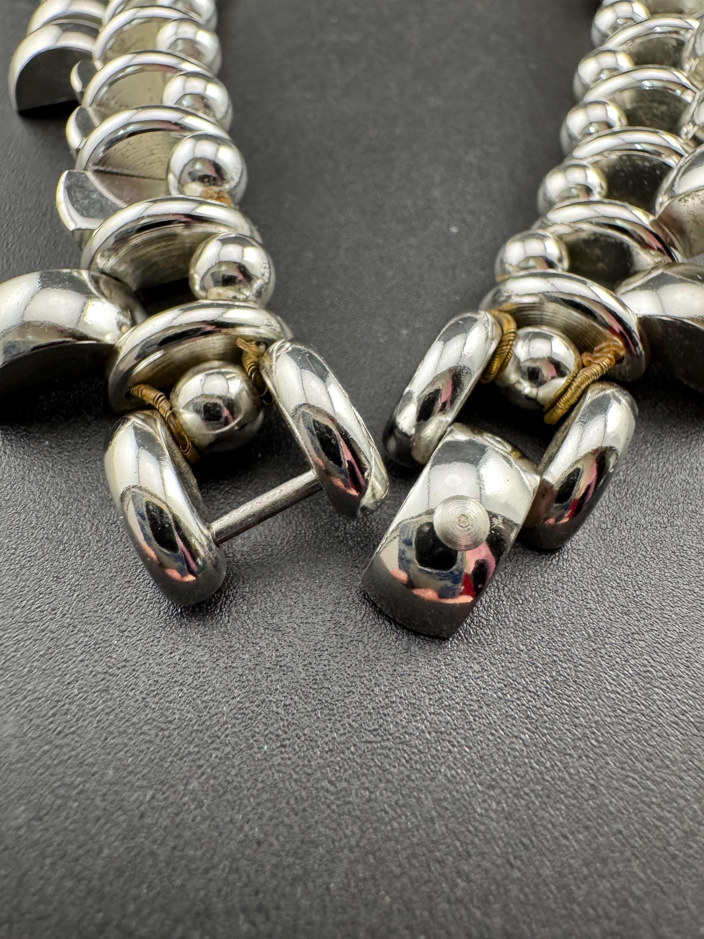 Vintage de Farre machine age silver tone collar necklace, Art Deco architectural style