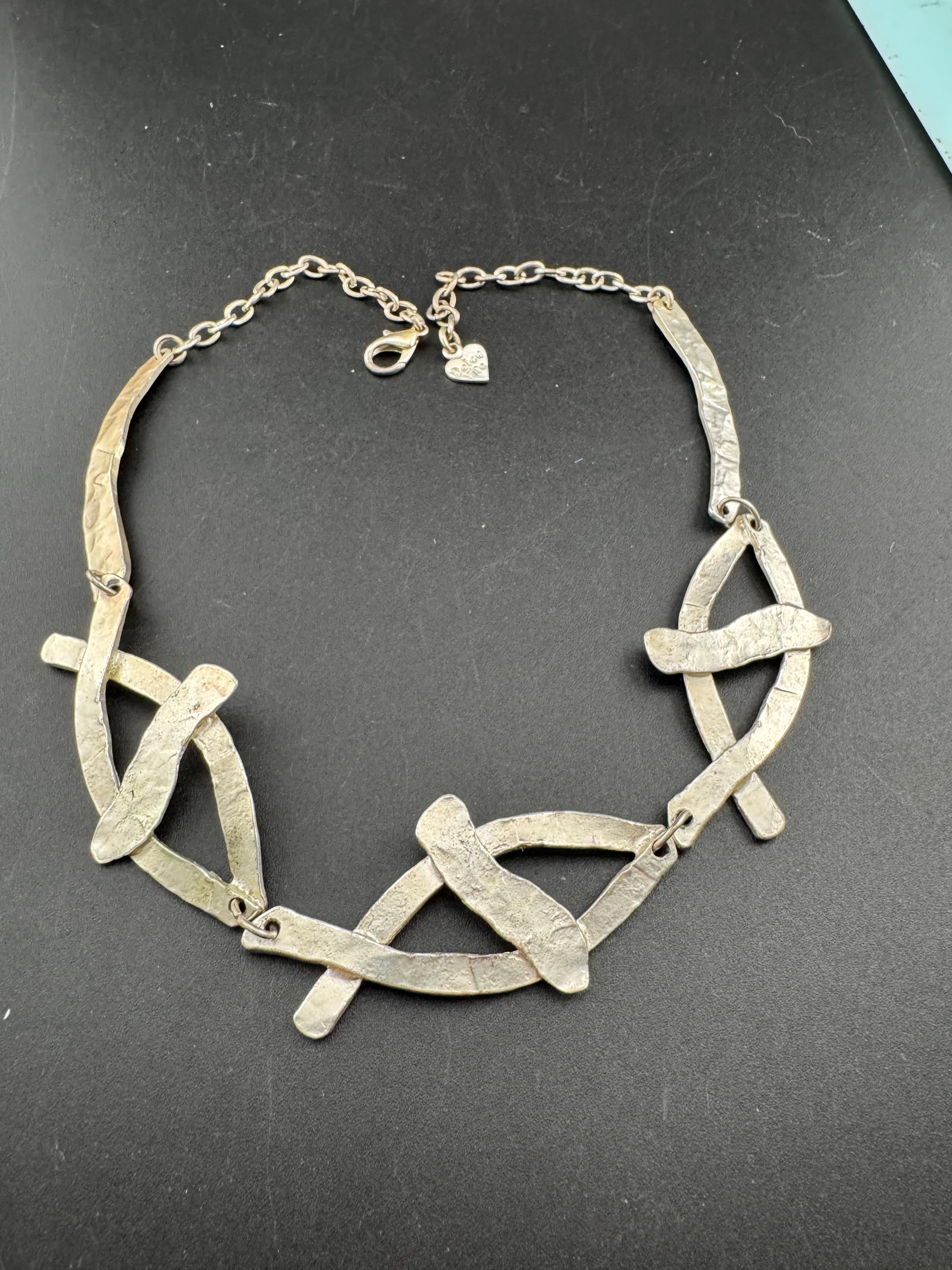 Signed Dolce Vita silver tone panel link choker necklace, Paris France Designer