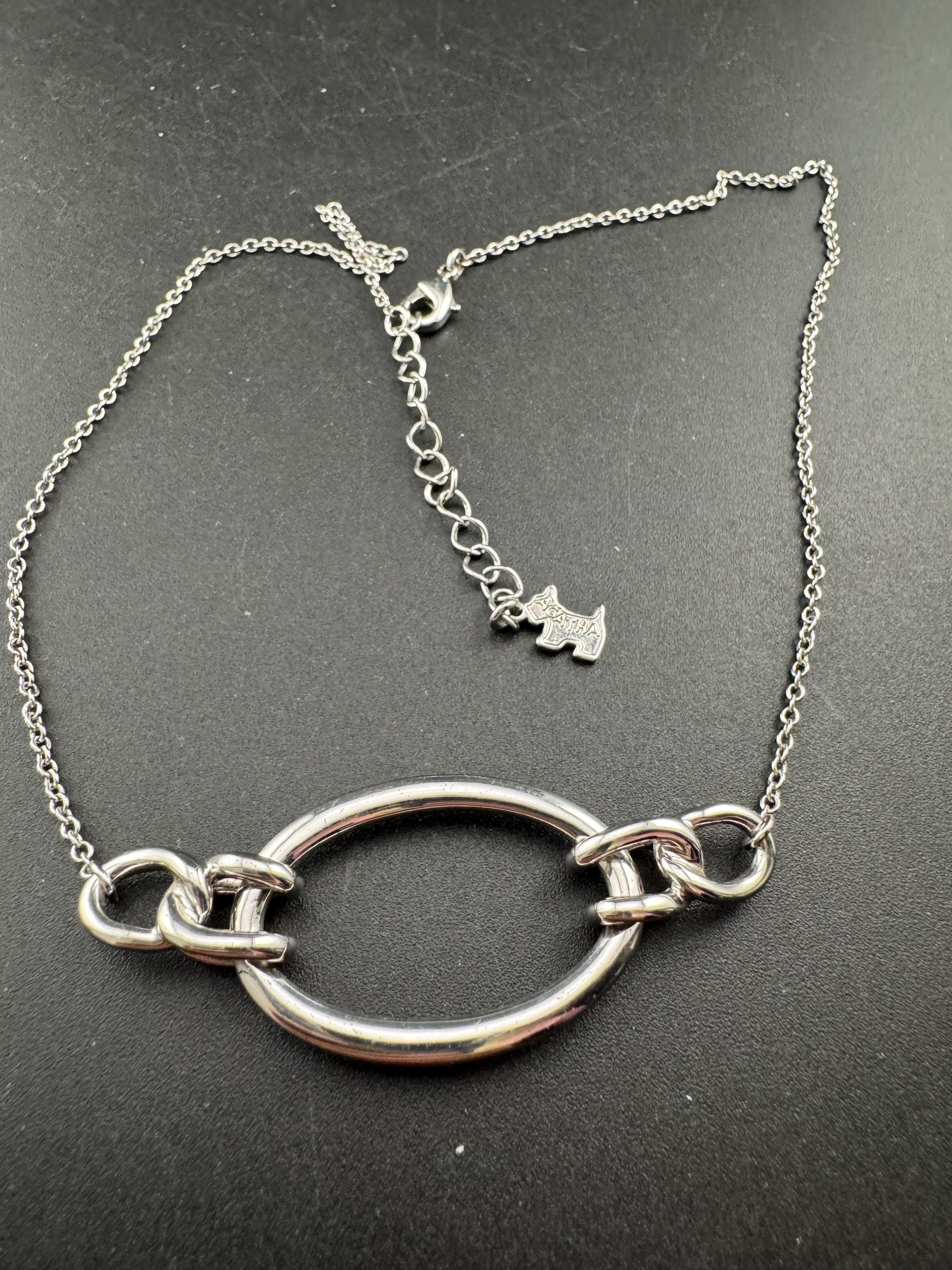 Signed AGATHA PARIS silver modernist pendant chain necklace, French designer