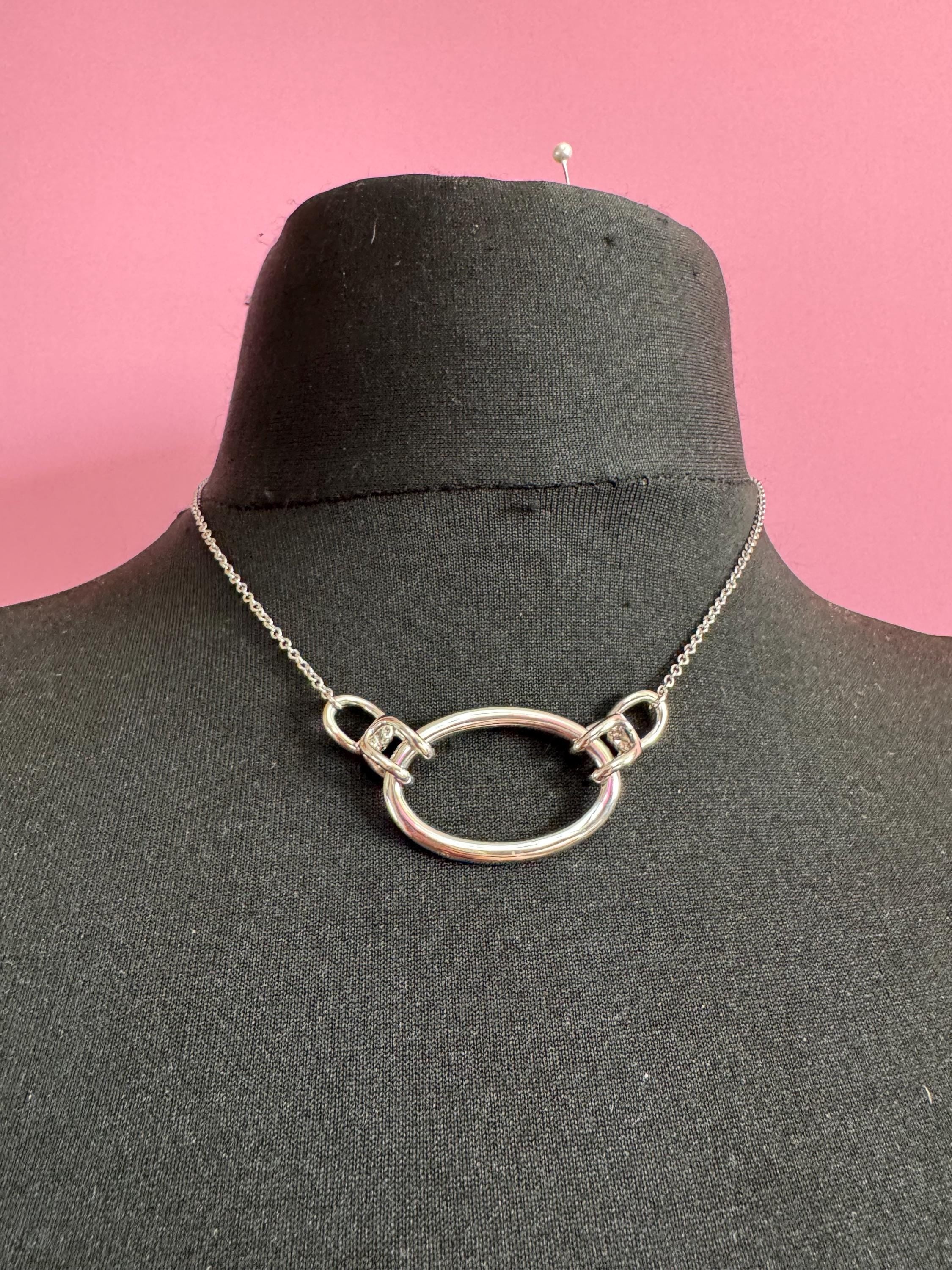 Signed AGATHA PARIS silver modernist pendant chain necklace, French designer