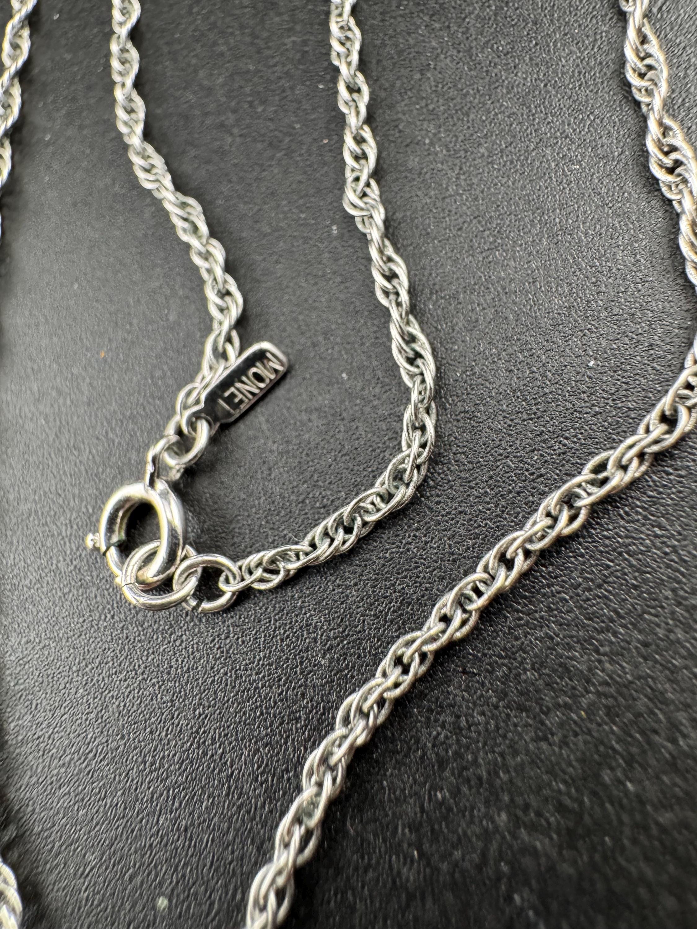Signed MONET plain fine short silver twisted rope chain necklace 47cm
