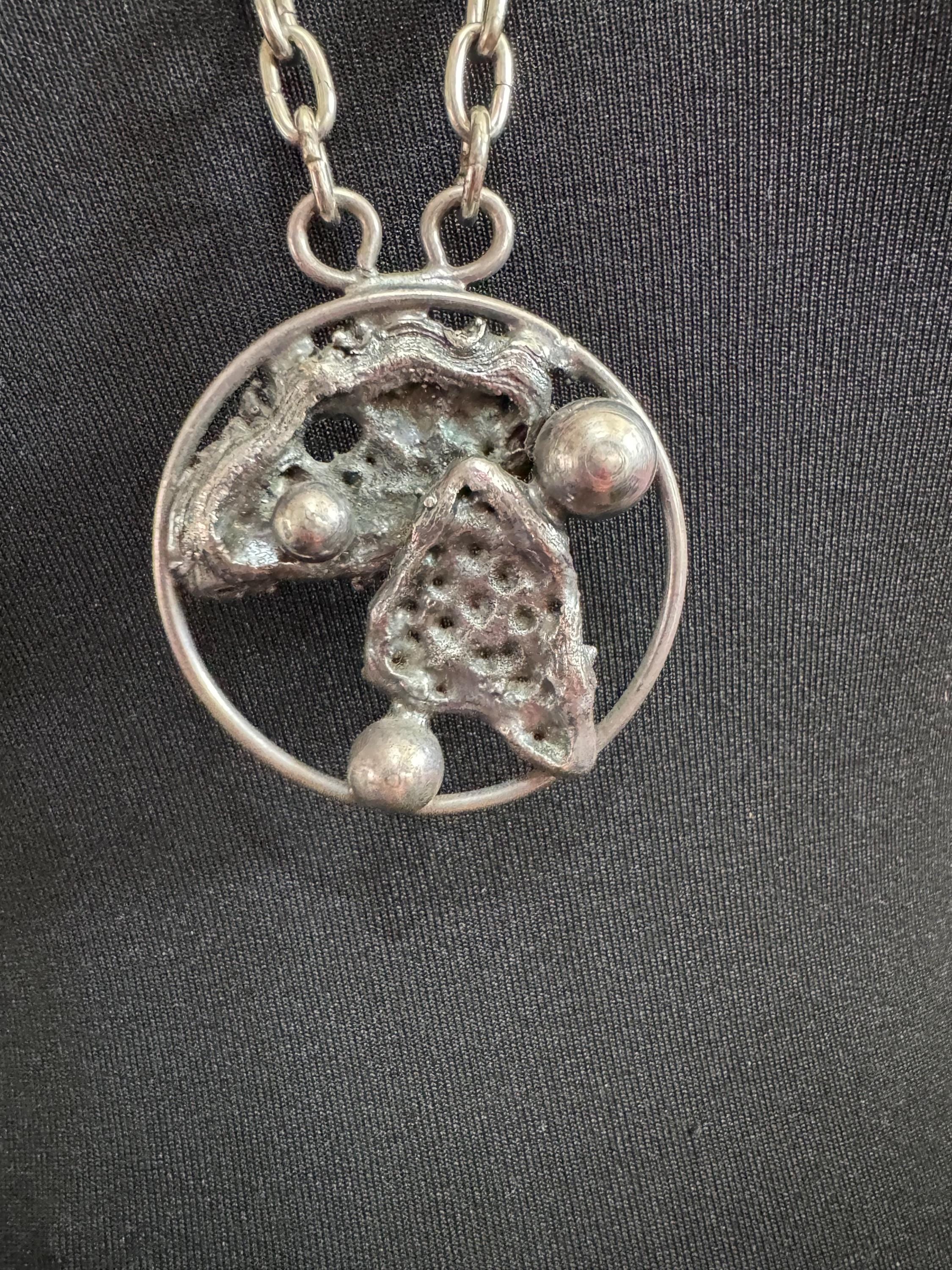 J hull danish brutalist medallion  pendant on a 88cm chain