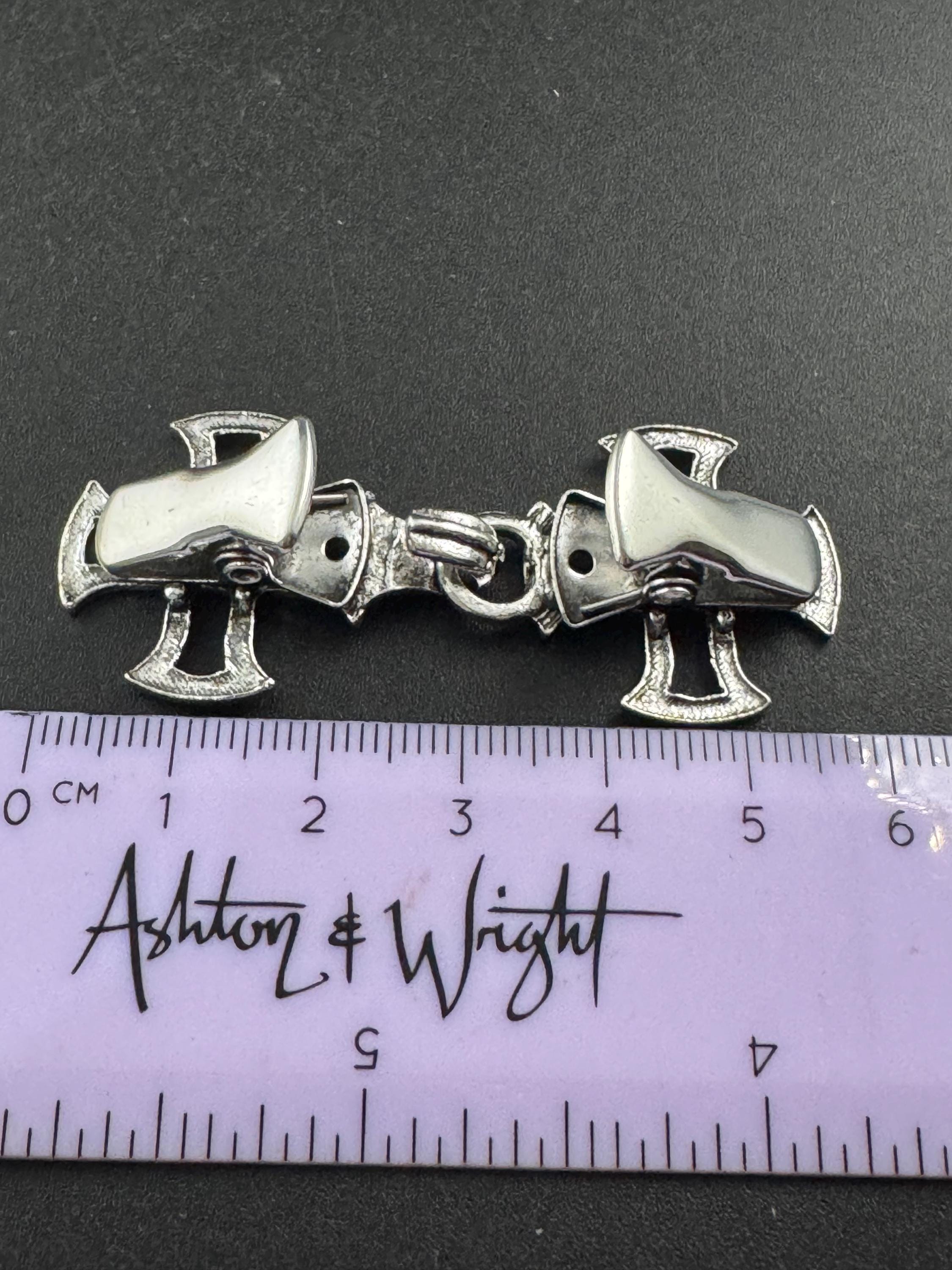 Silver Celtic medieval style cross cardigan cloak clasp clip, spring hinged closure