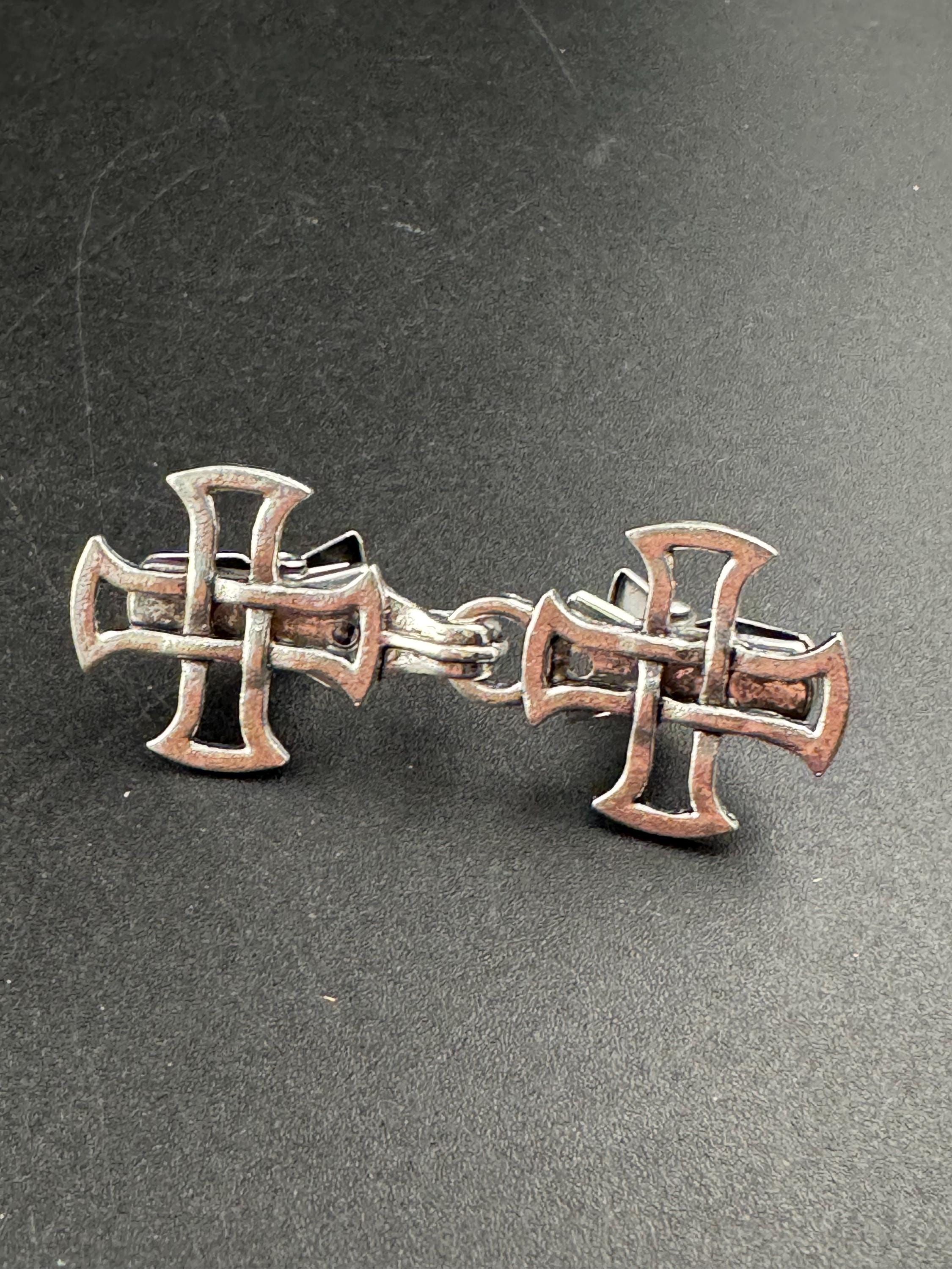 Silver Celtic medieval style cross cardigan cloak clasp clip, spring hinged closure