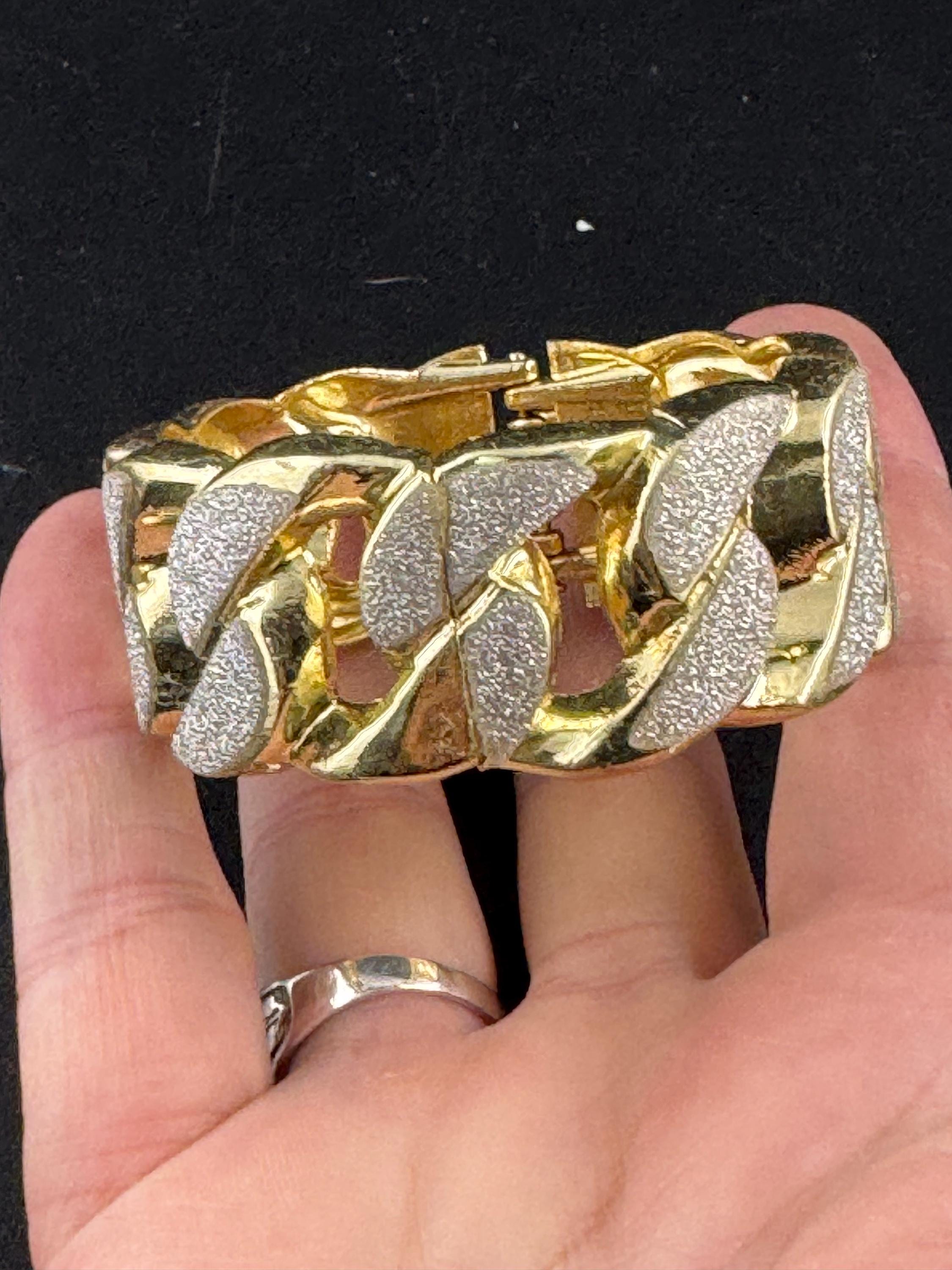 Retro y2k chunky glitter diamanté curb chain hinged clamper bangle