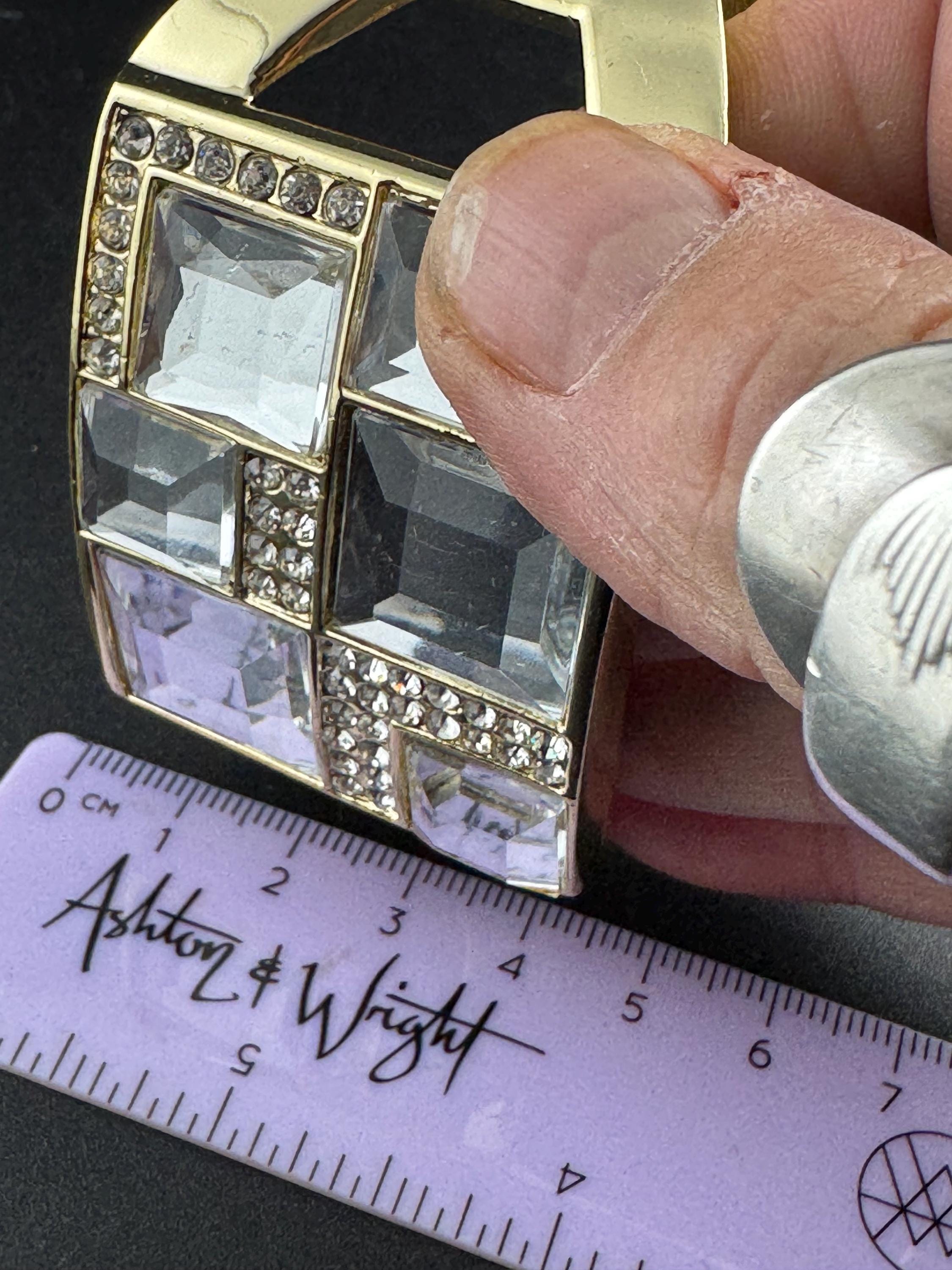 Retro 4cm wide chunky clear diamanté  hinged clamper bangle