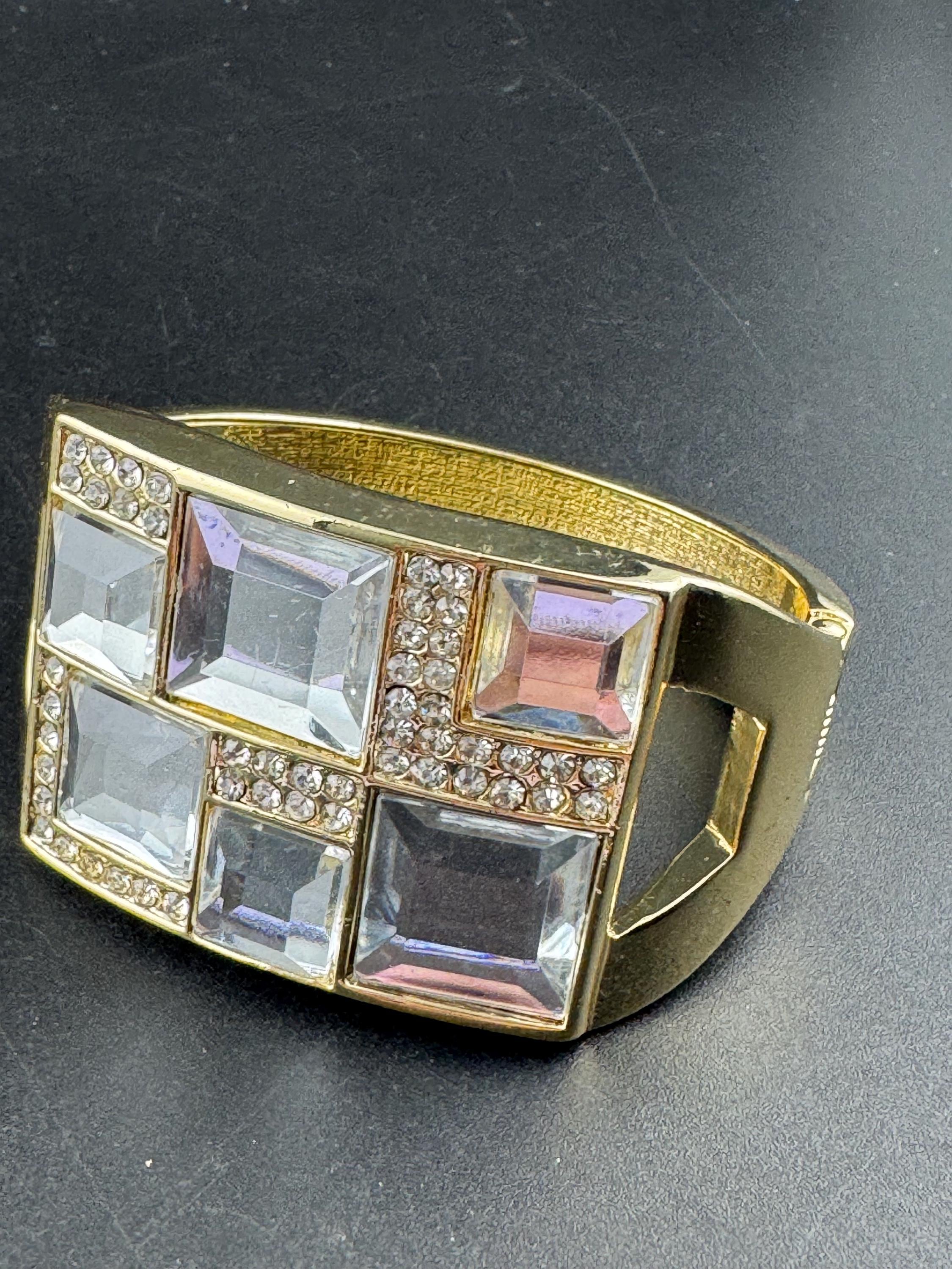 Retro 4cm wide chunky clear diamanté  hinged clamper bangle