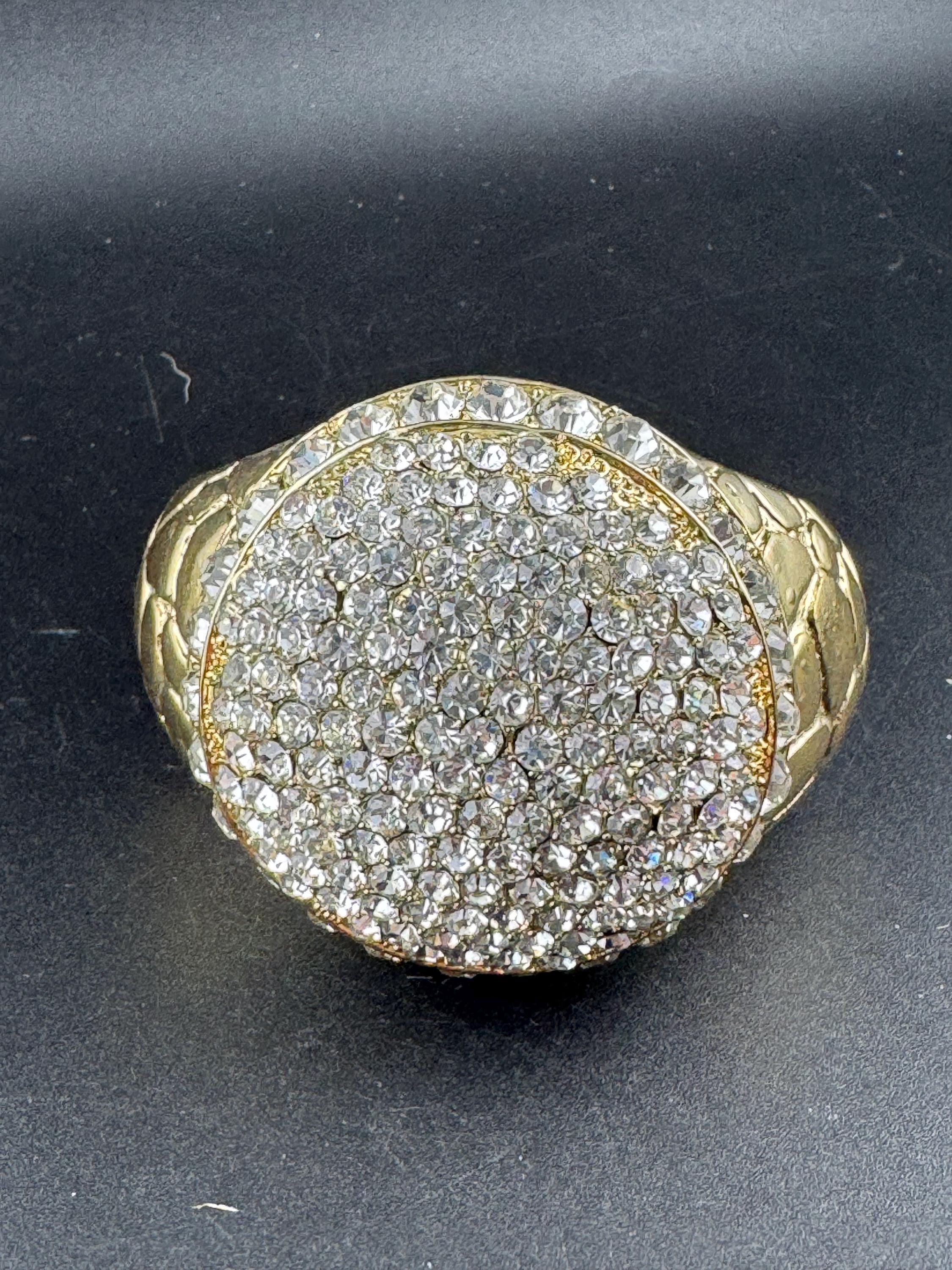 Vintage wide chunky clear diamanté  hinged clamper bangle