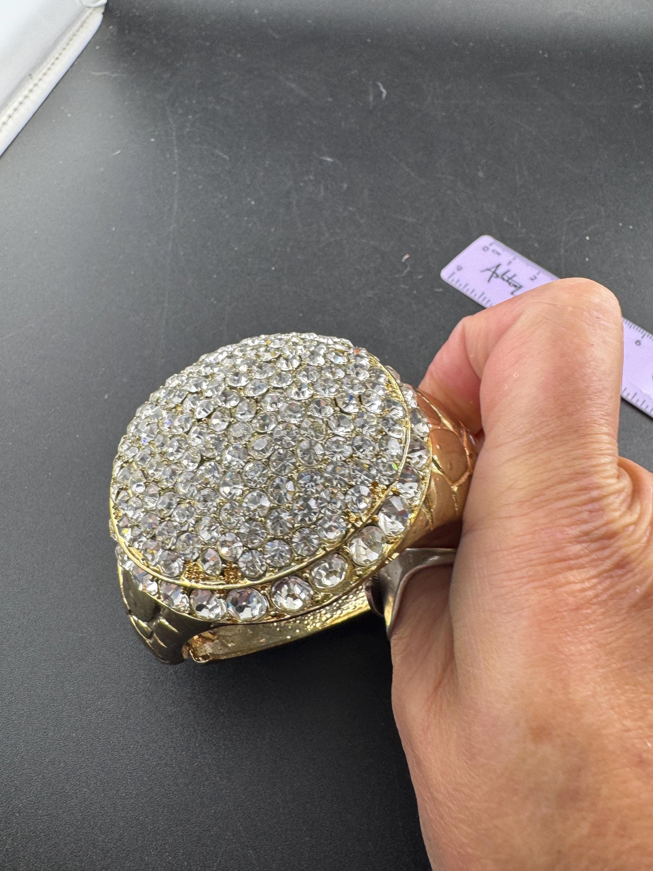 Vintage wide chunky clear diamanté  hinged clamper bangle