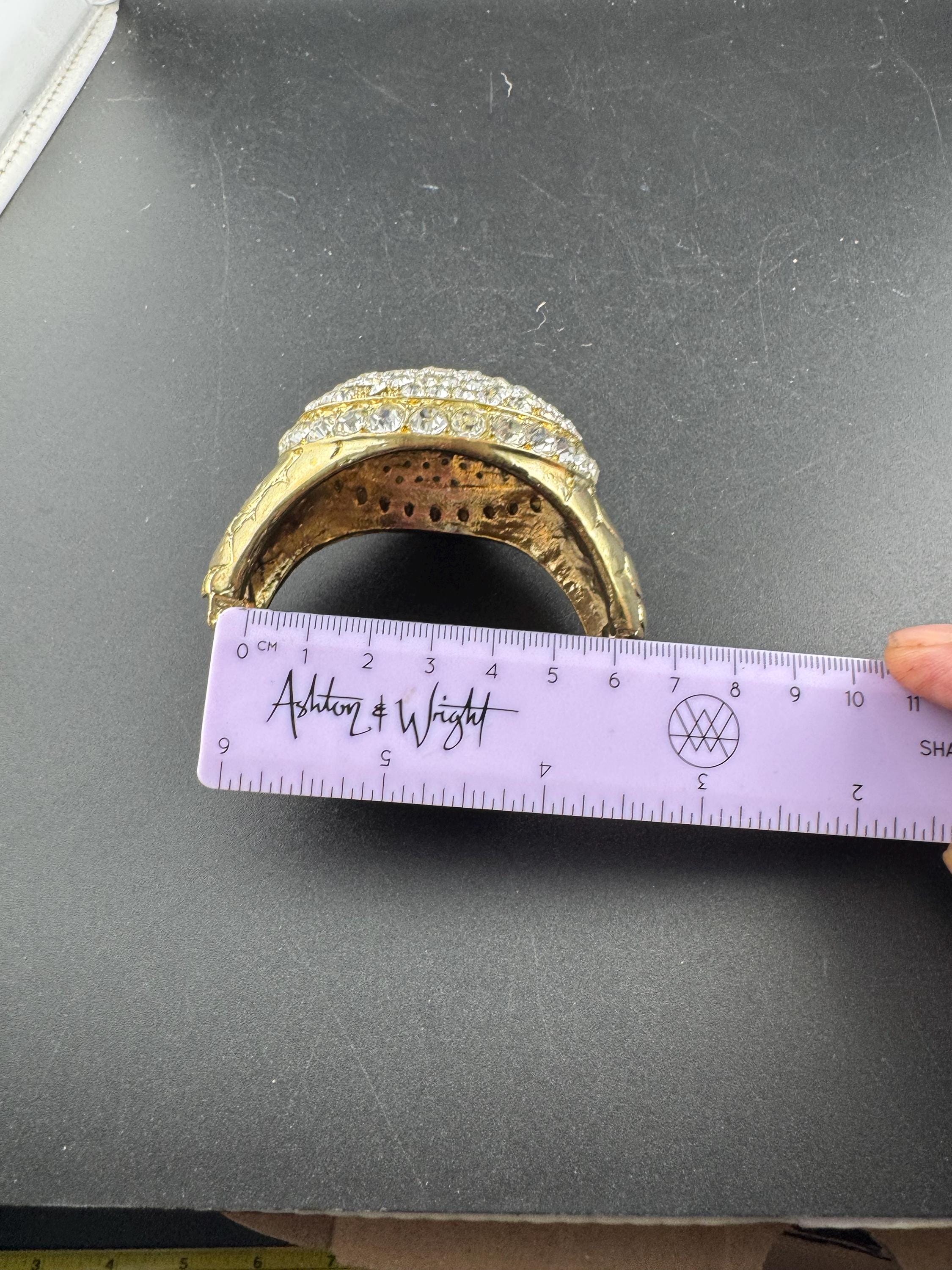 Vintage wide chunky clear diamanté  hinged clamper bangle