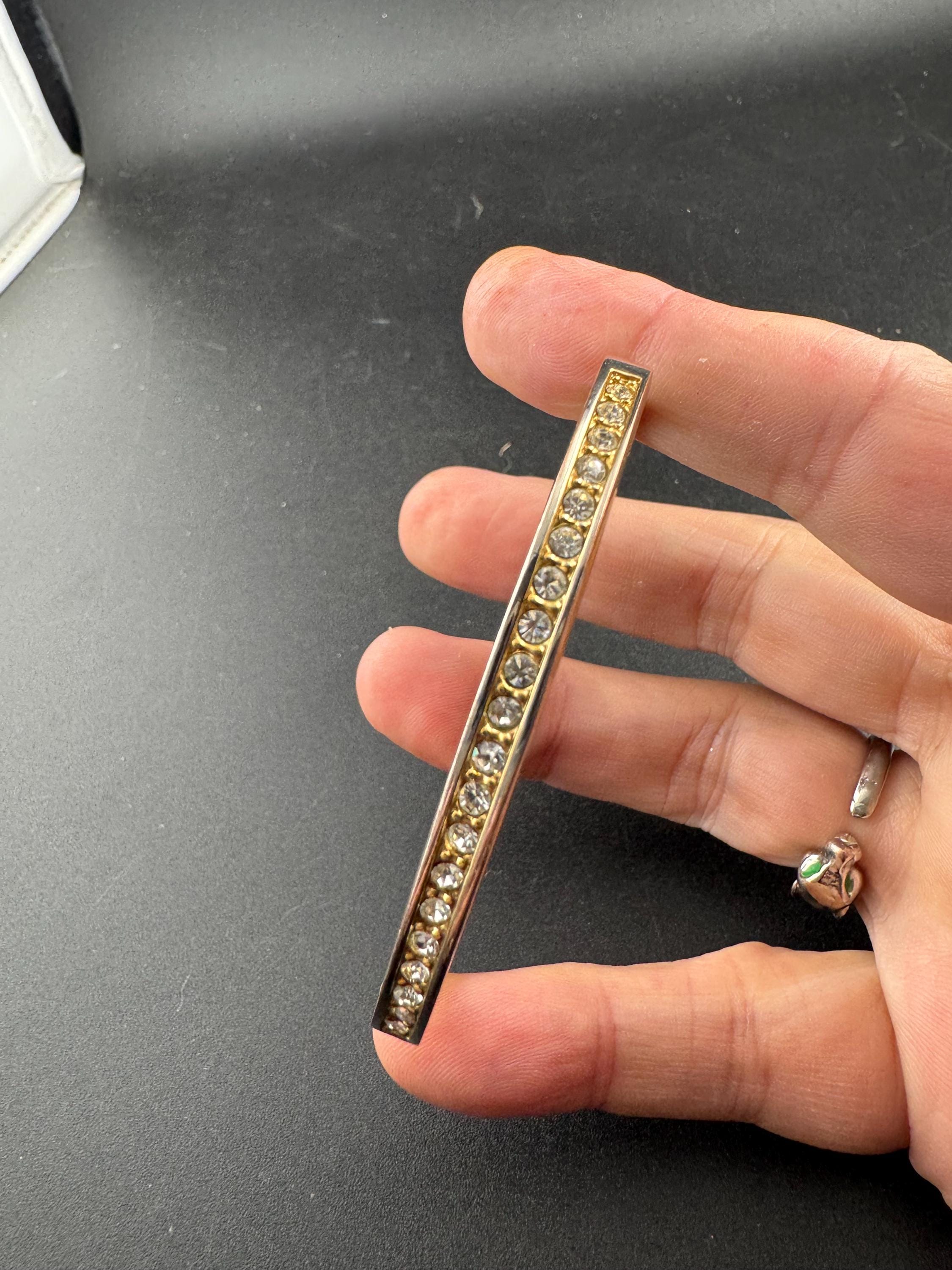 Retro squared clear diamanté crystal channel set hinged clamper bangle