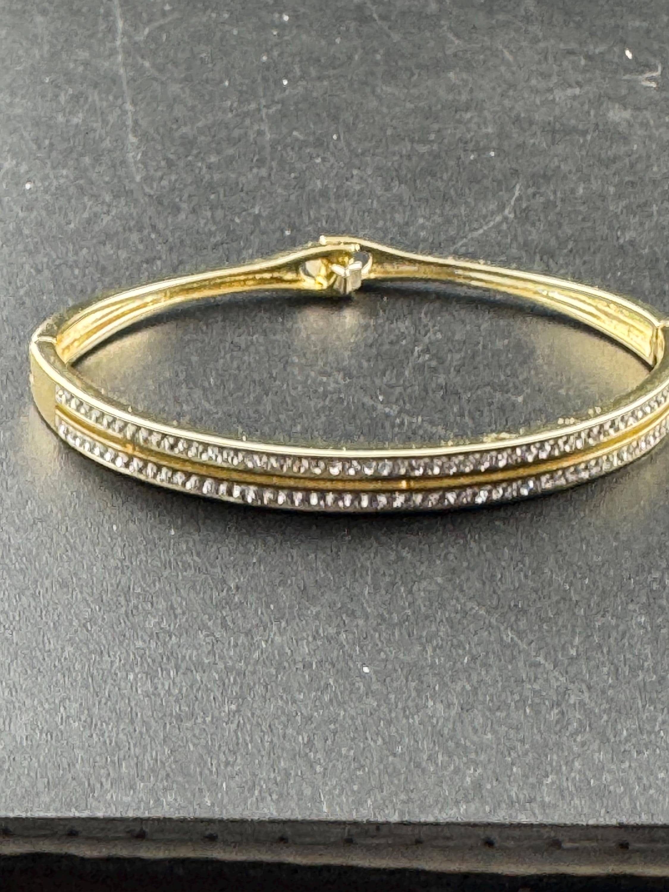 Retro clear diamanté hinged double channel set crystal bangle