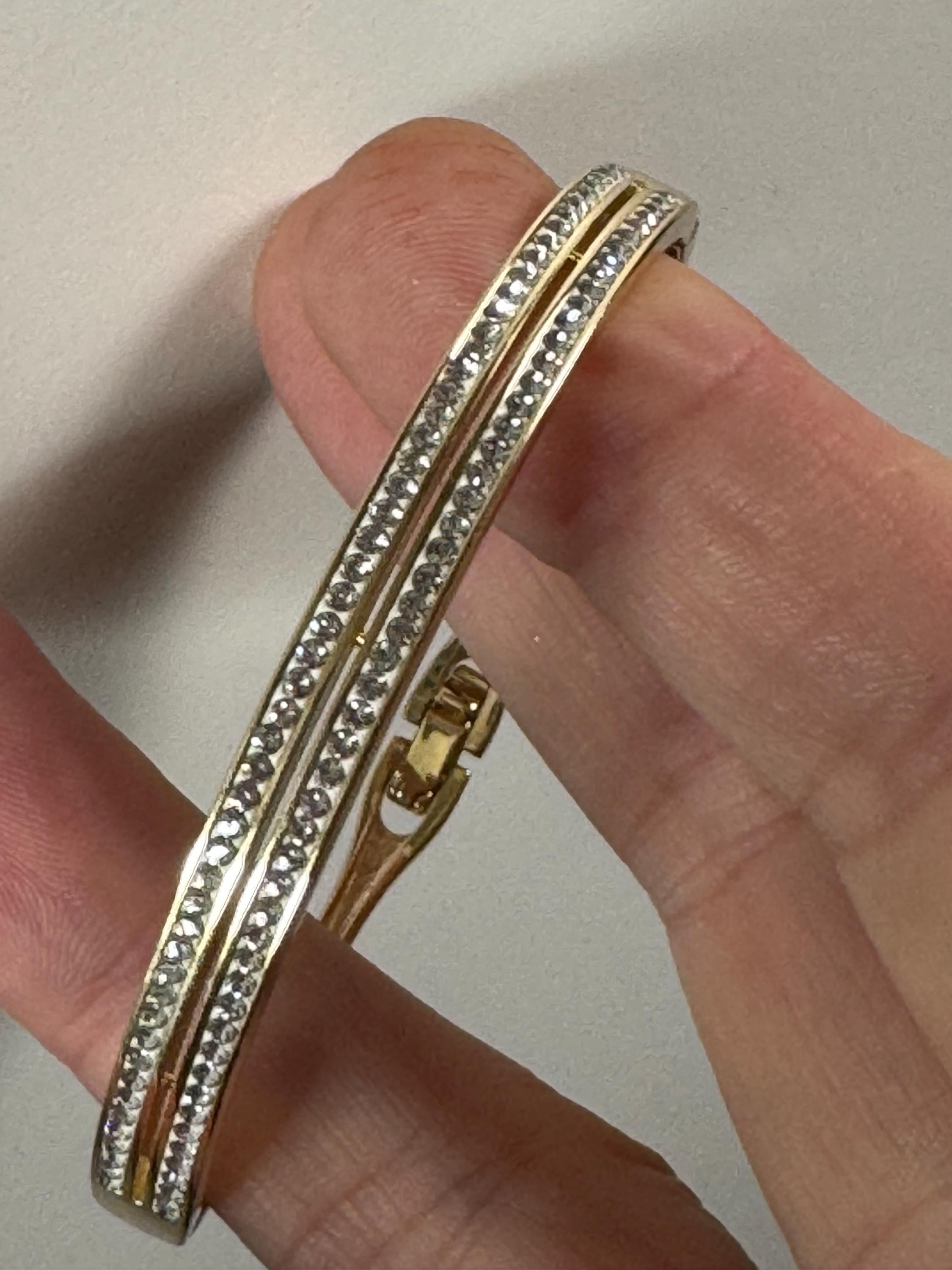 Retro clear diamanté hinged double channel set crystal bangle