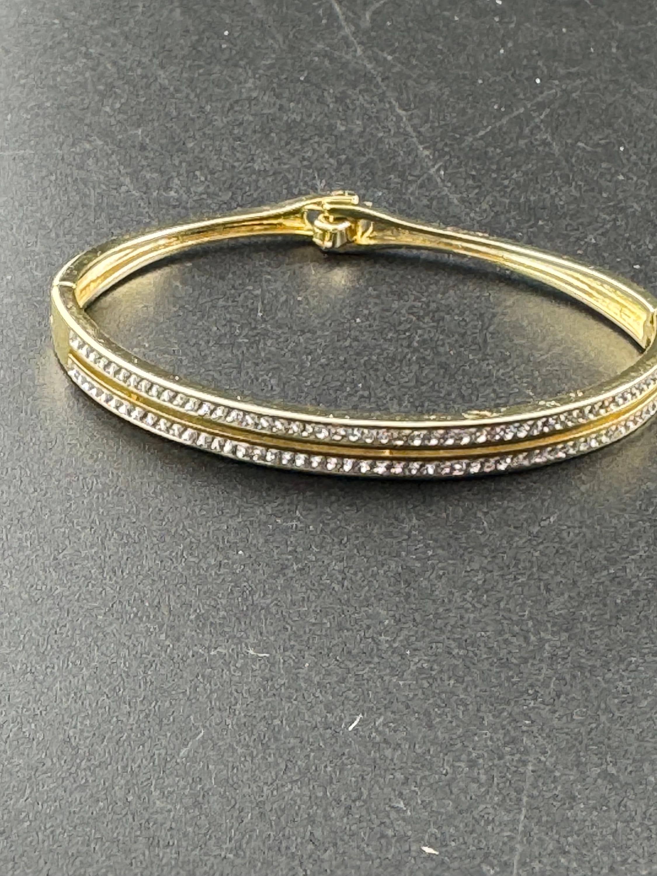 Retro clear diamanté hinged double channel set crystal bangle