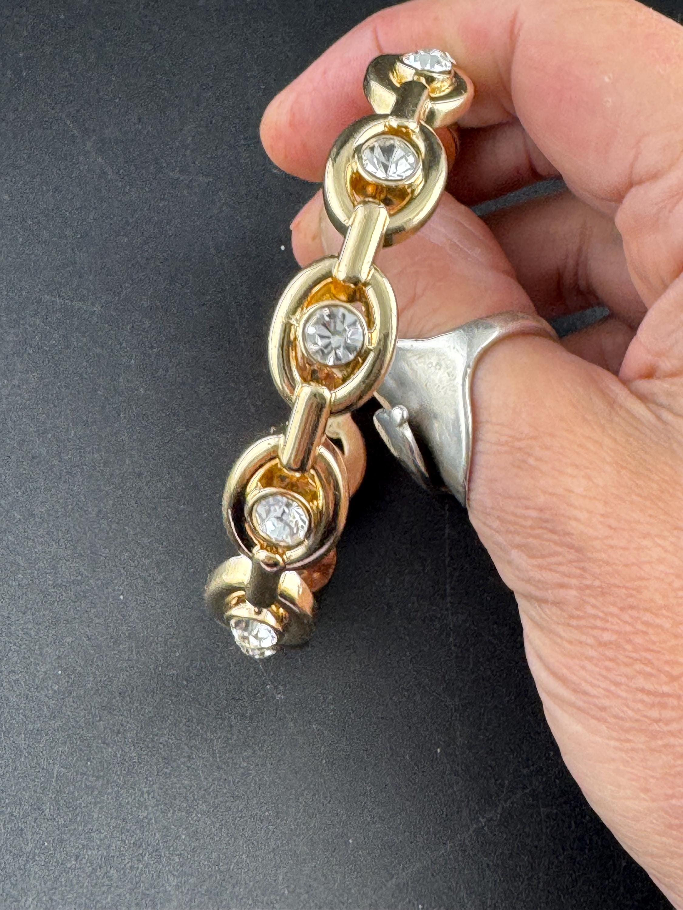 Fixed chain link bangle with clear diamanté , gold tone bracelet