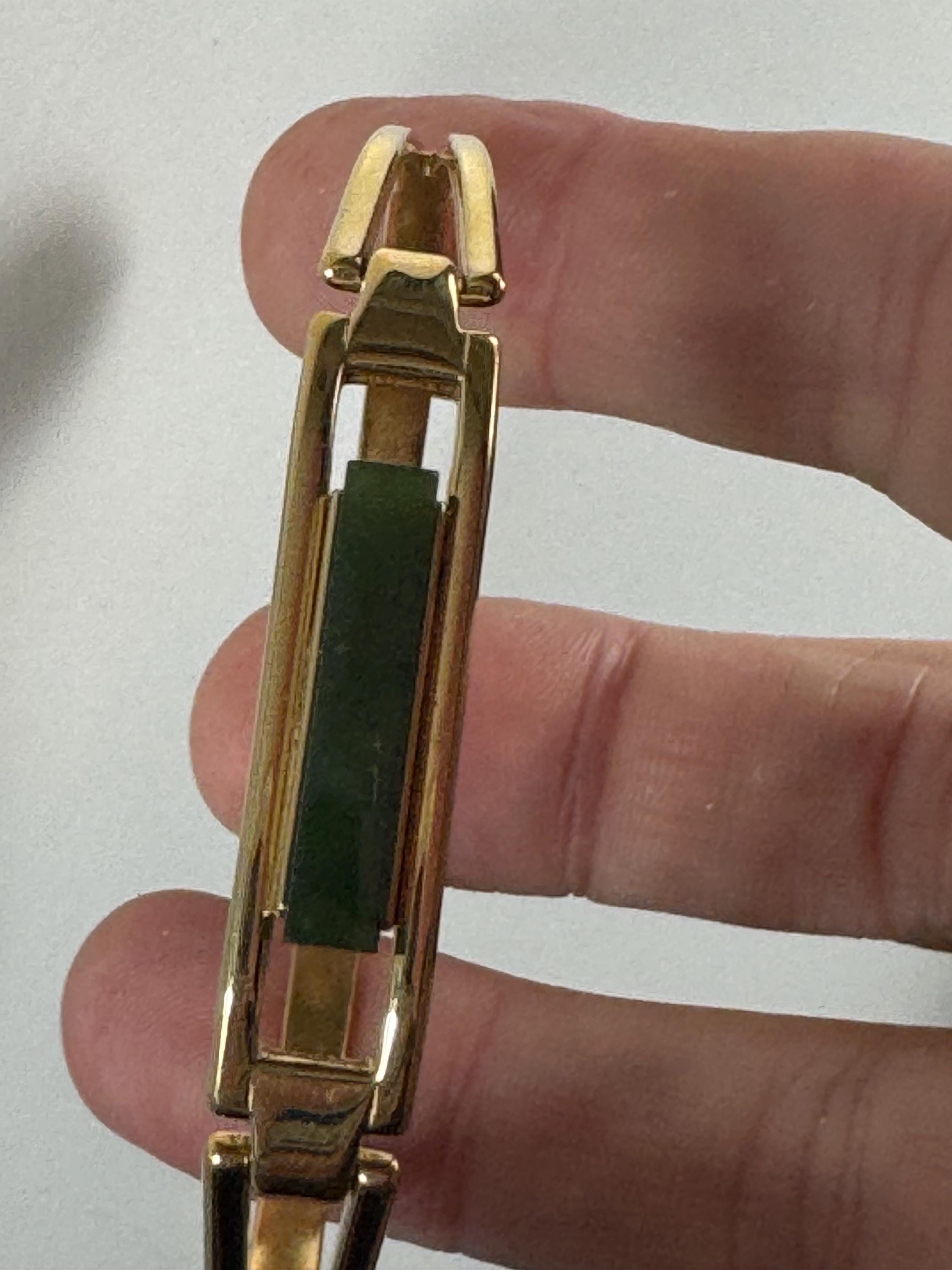 Vintage signed Avon gold tone green jade glass hinged bangle