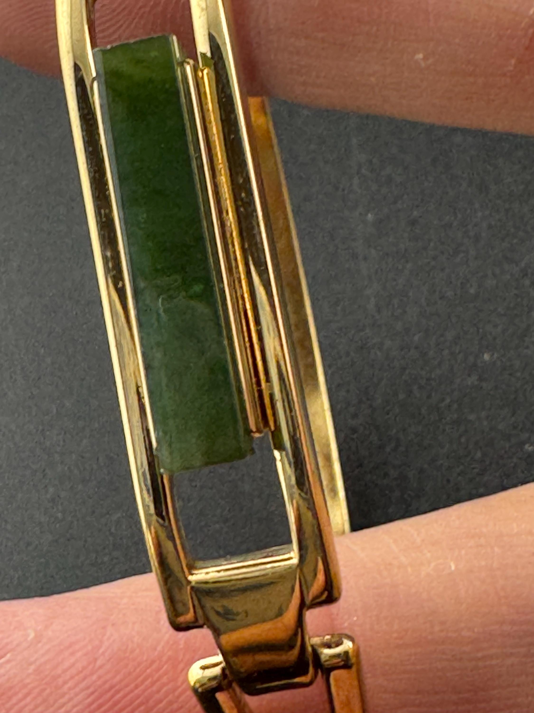 Vintage signed Avon gold tone green jade glass hinged bangle