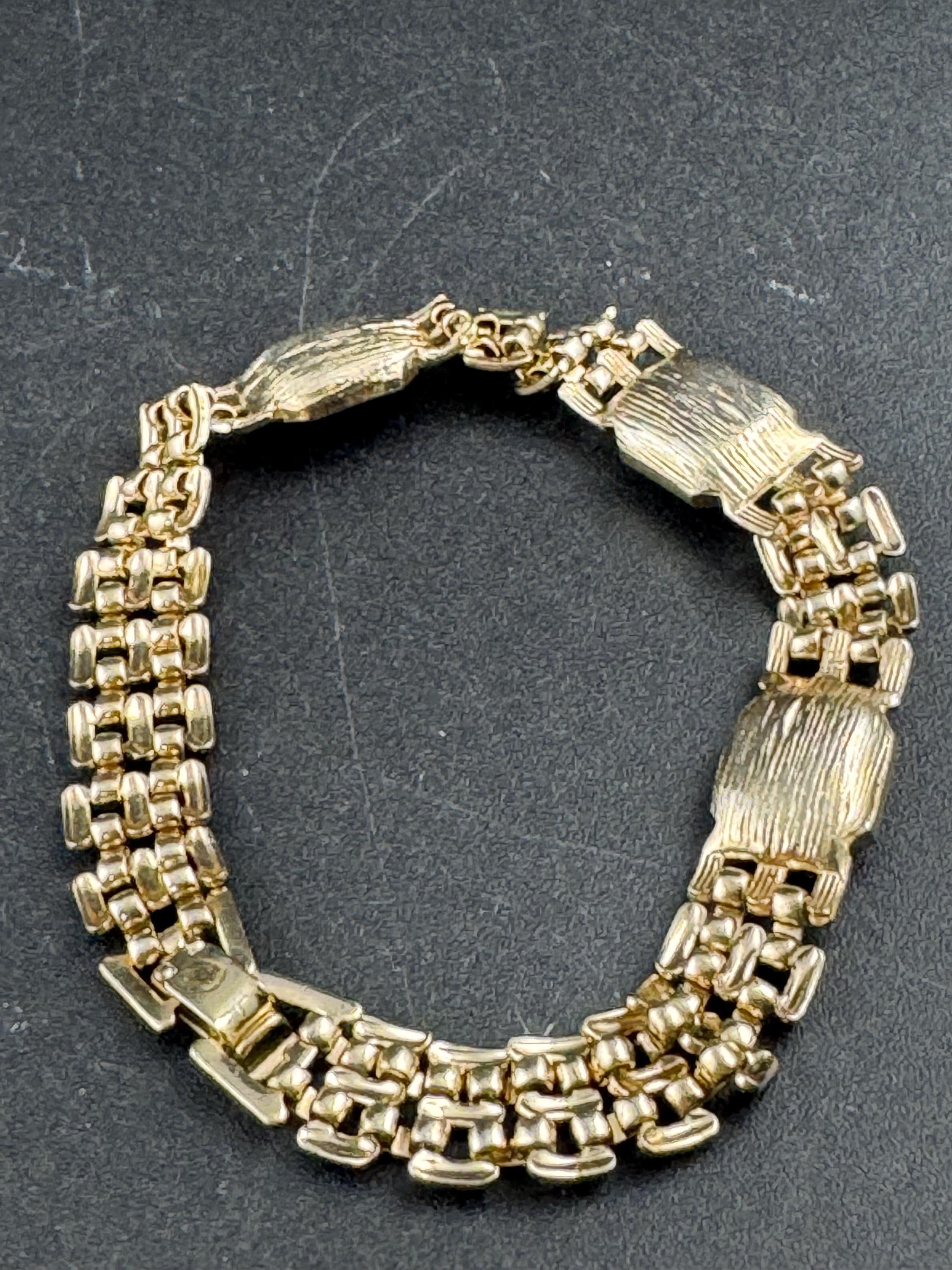 Gold Tone Panther Link Bracelet, Red Green Blue Diamanté, 19cm