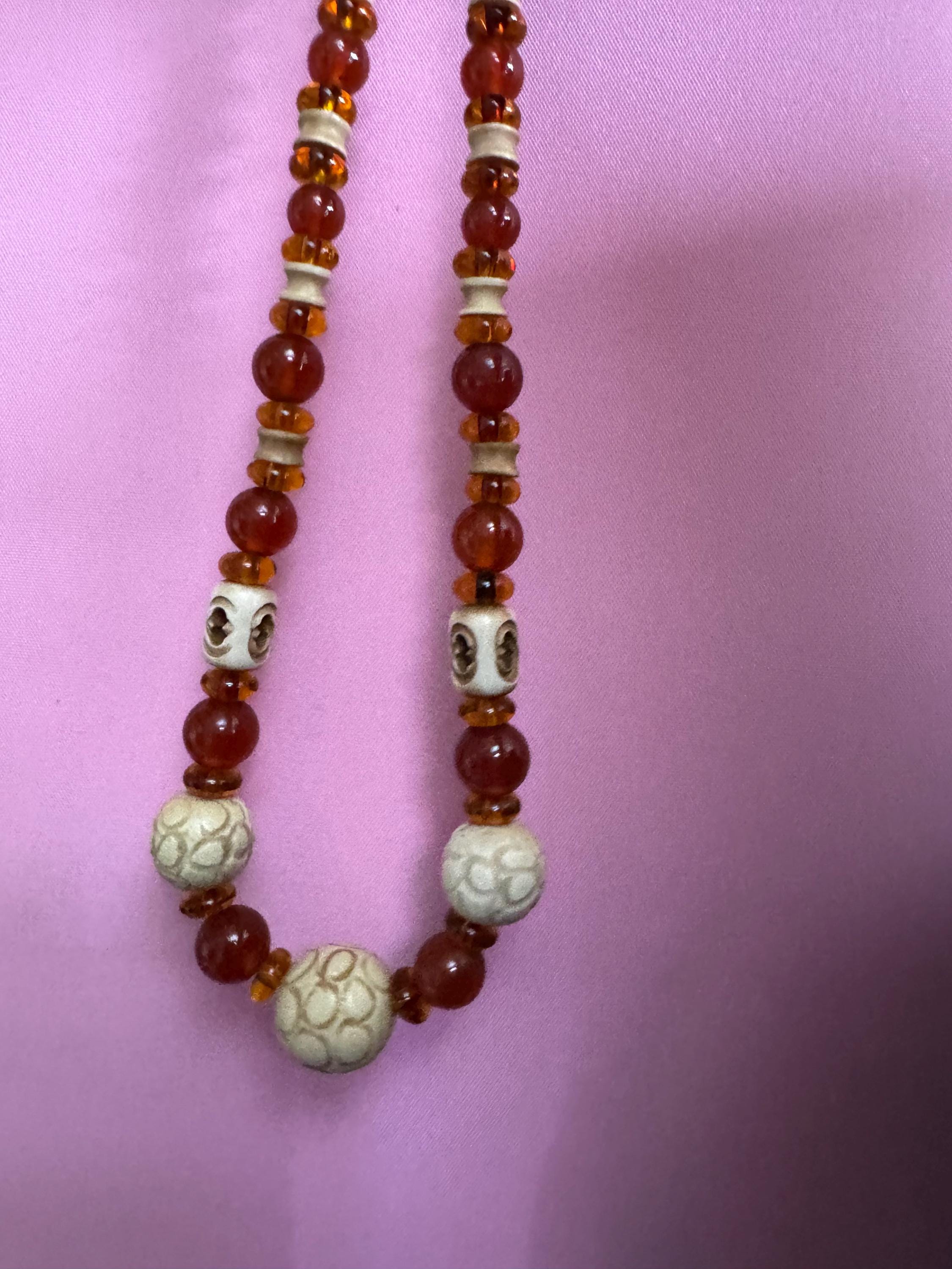 antique Louis rousselet brown cream beaded collar necklace , uv reactive