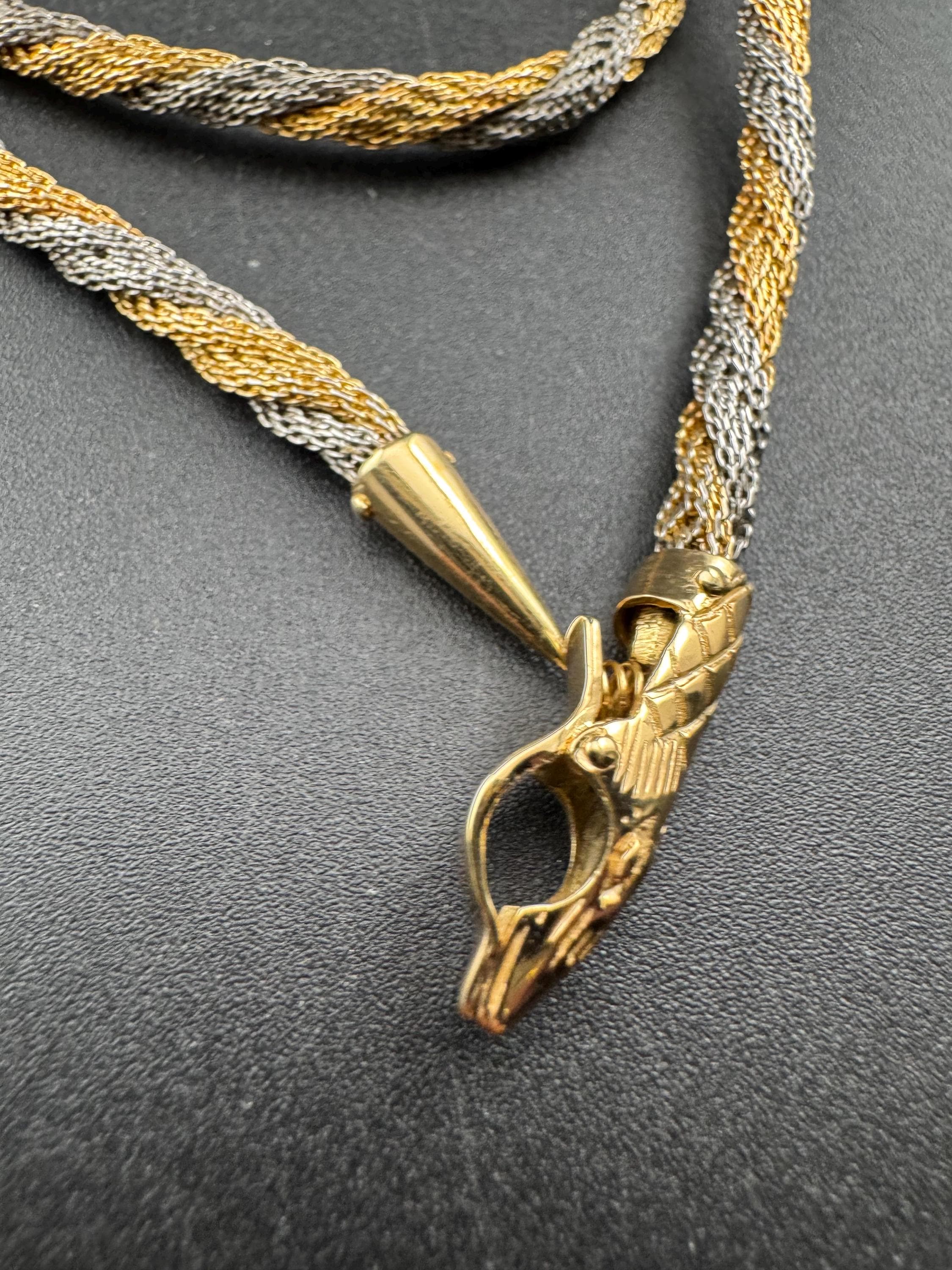 Vintage snake choker necklace, silver and gold tone twisted metal