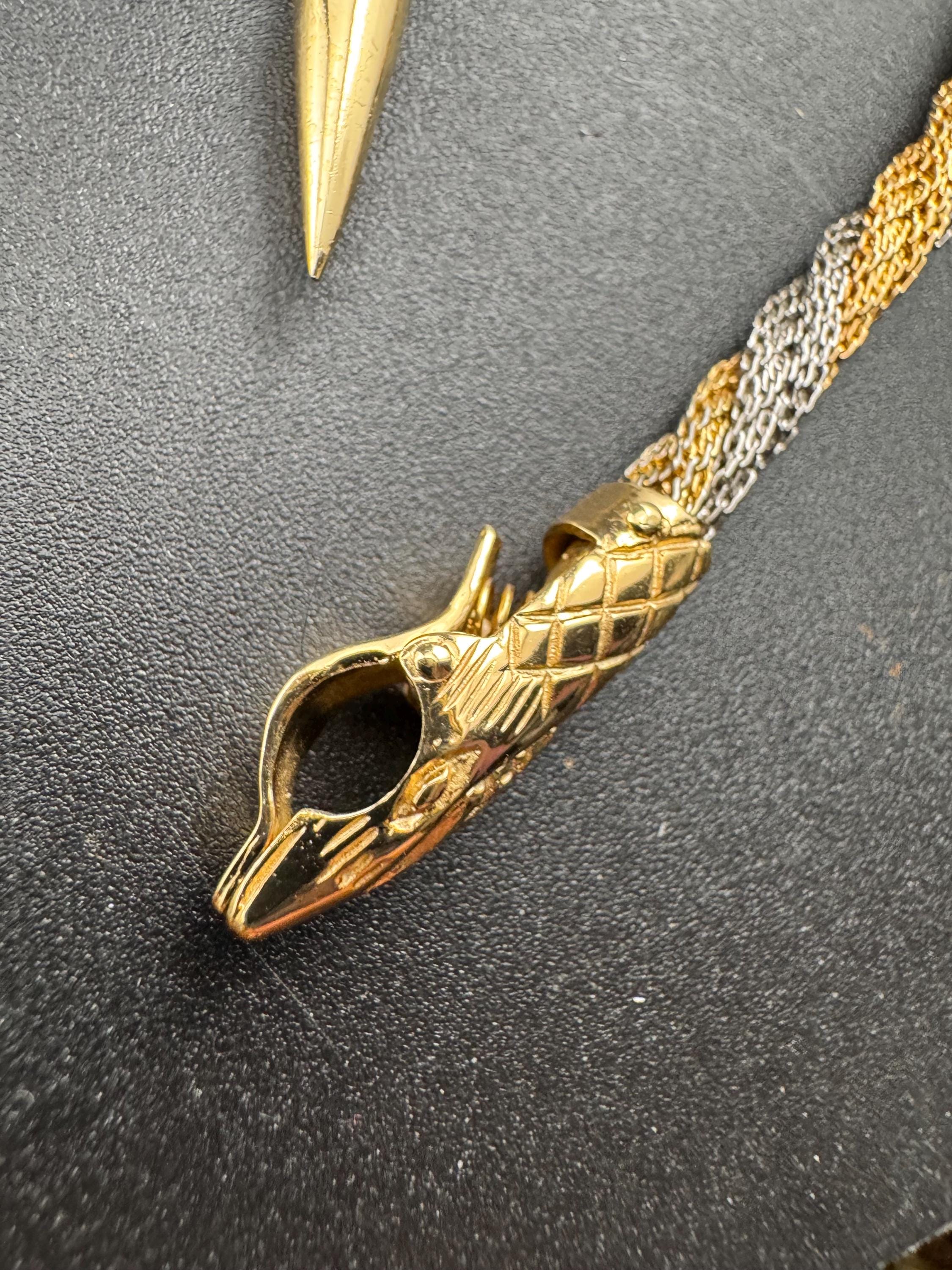 Vintage snake choker necklace, silver and gold tone twisted metal