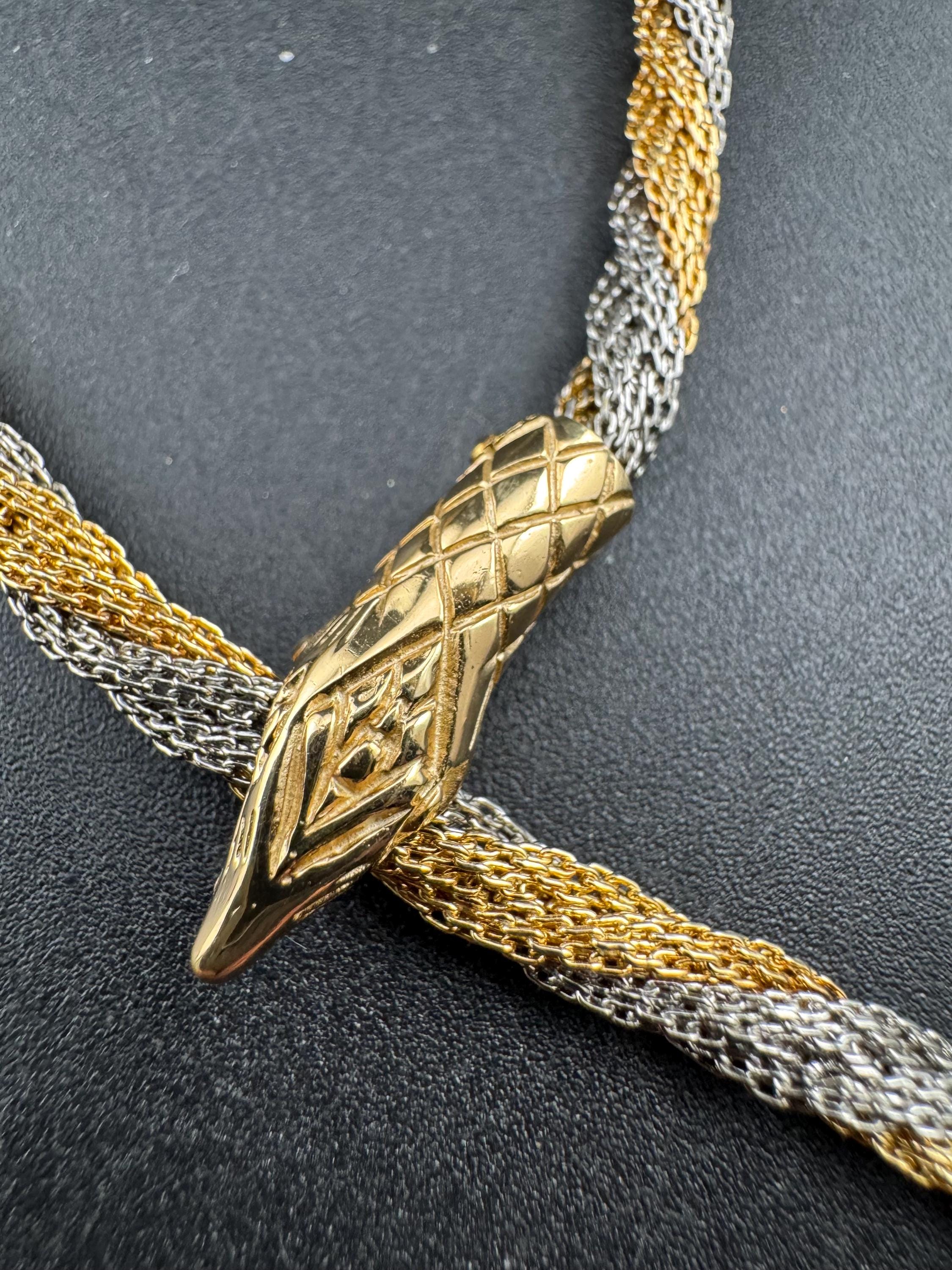 Vintage snake choker necklace, silver and gold tone twisted metal