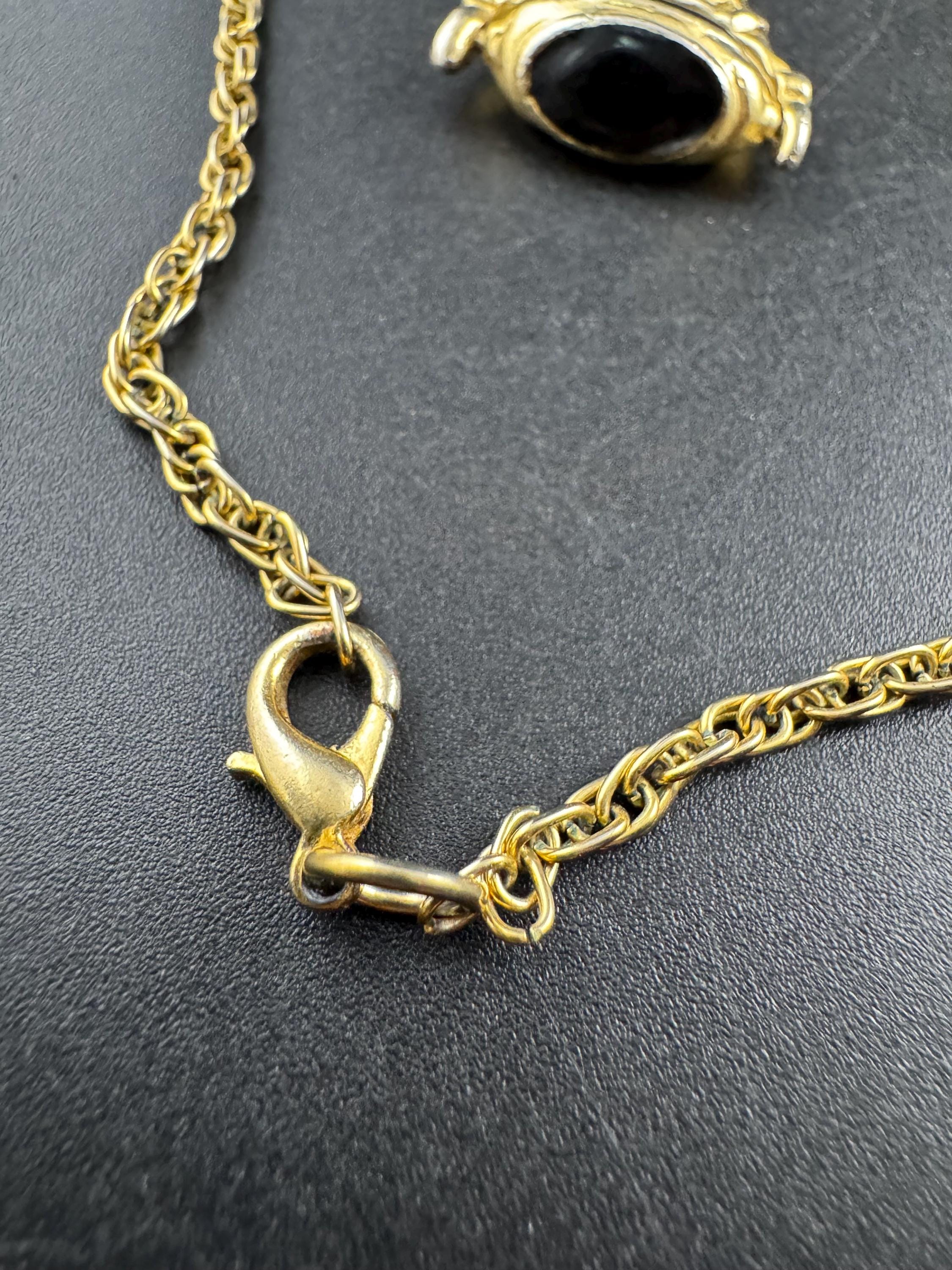 Retro antique style 3 face black spinner key fob charm pendant long chain necklace