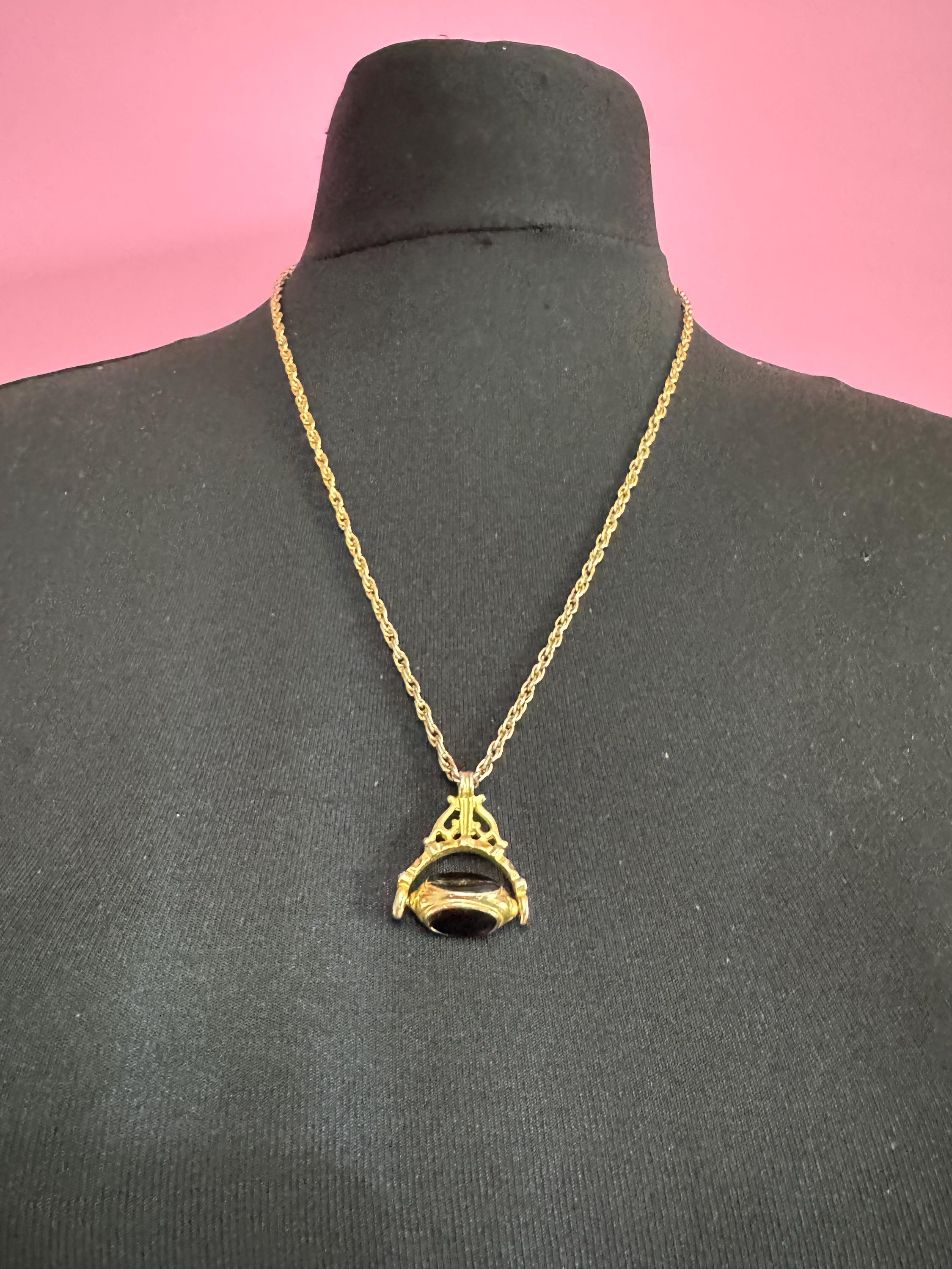 Retro antique style 3 face black spinner key fob charm pendant long chain necklace