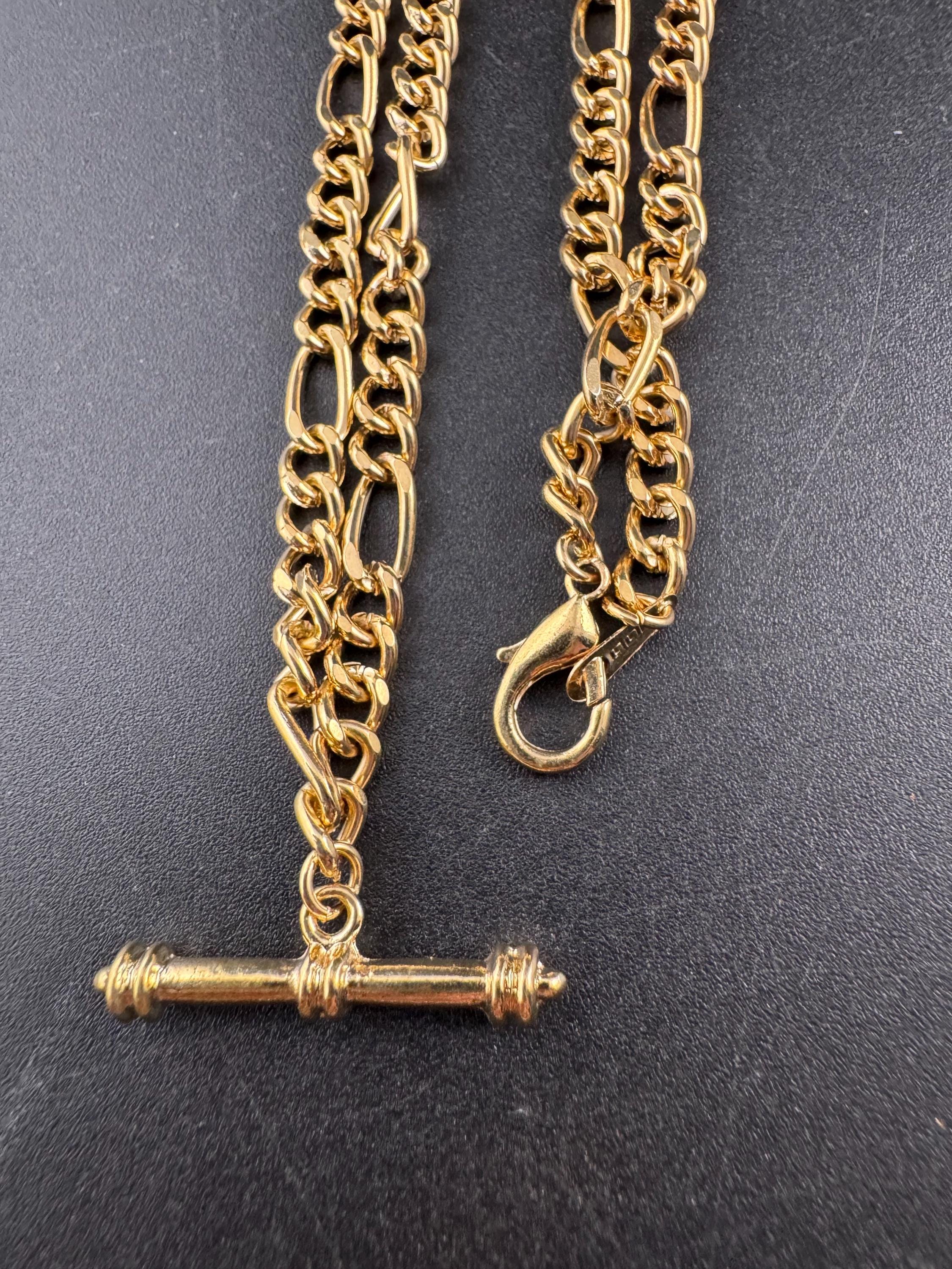 retro Victorian style gold Figaro chain T Bar watch chain necklace