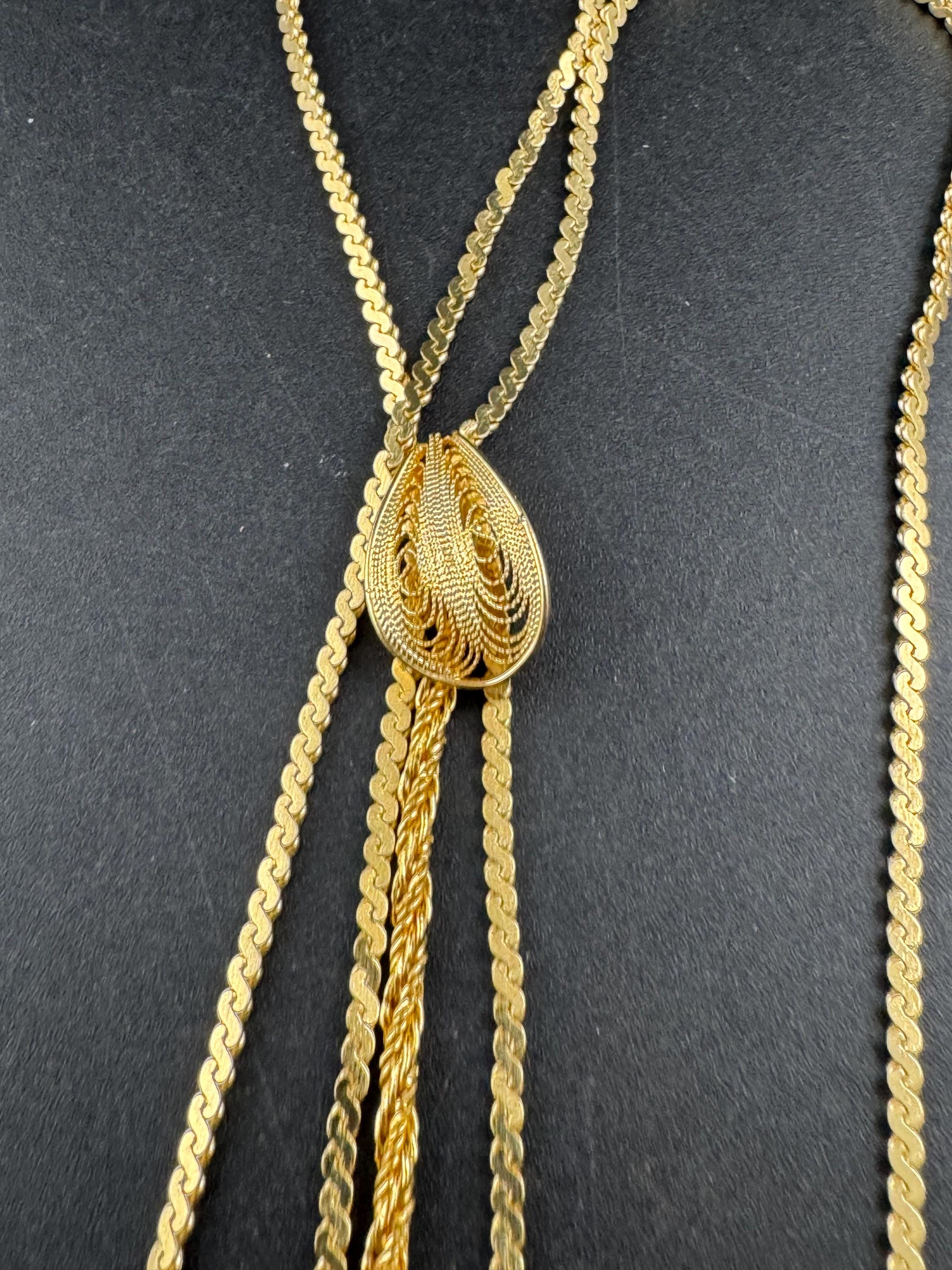 long gold tone serpentine mesh tassel pendant necklace 8cm drop