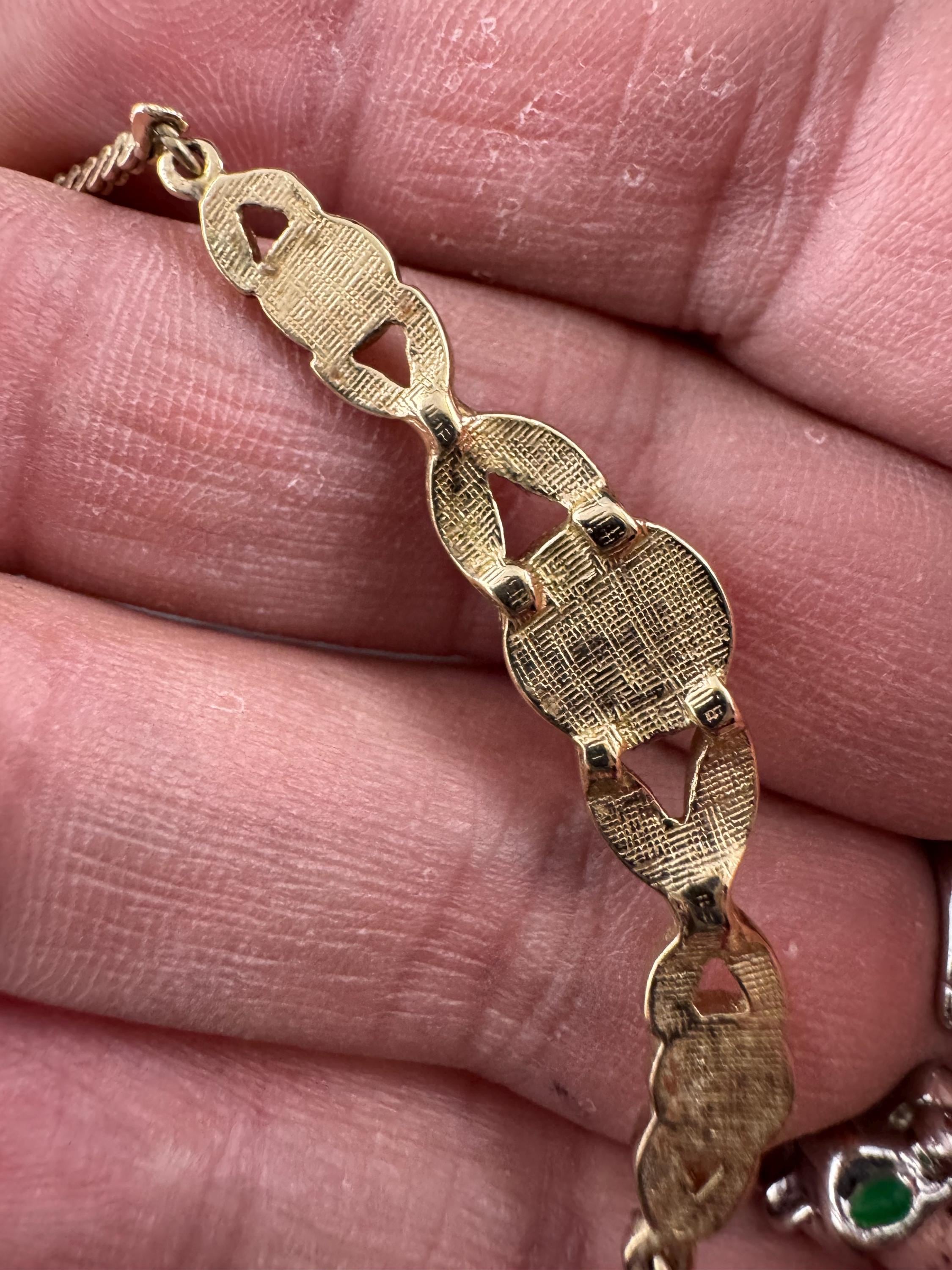 Signed Avon dainty 80s gold flat link chain with coral peach cabochons, plated necklace