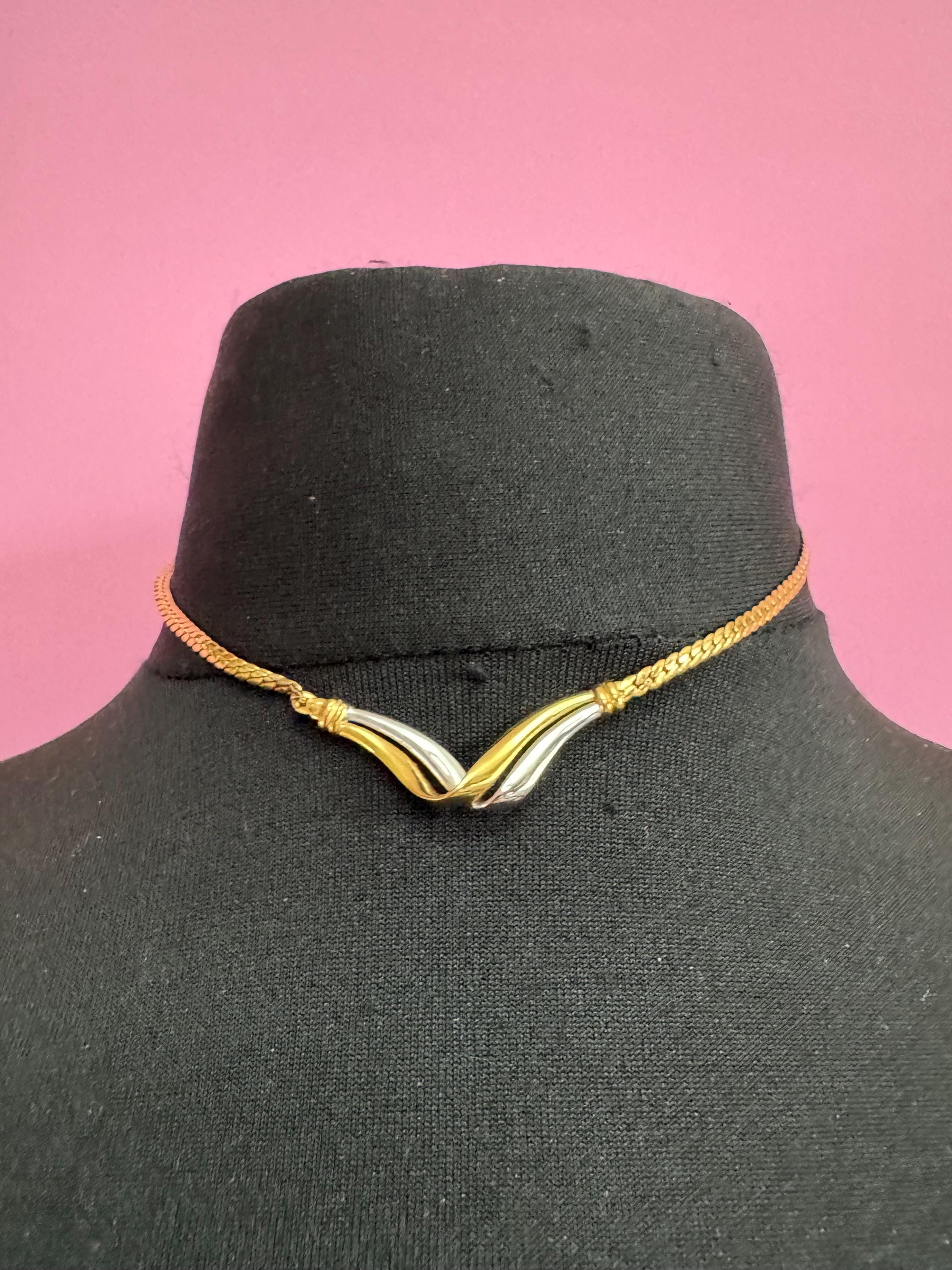 Dainty gold silver tone flat link chain necklace 40cm