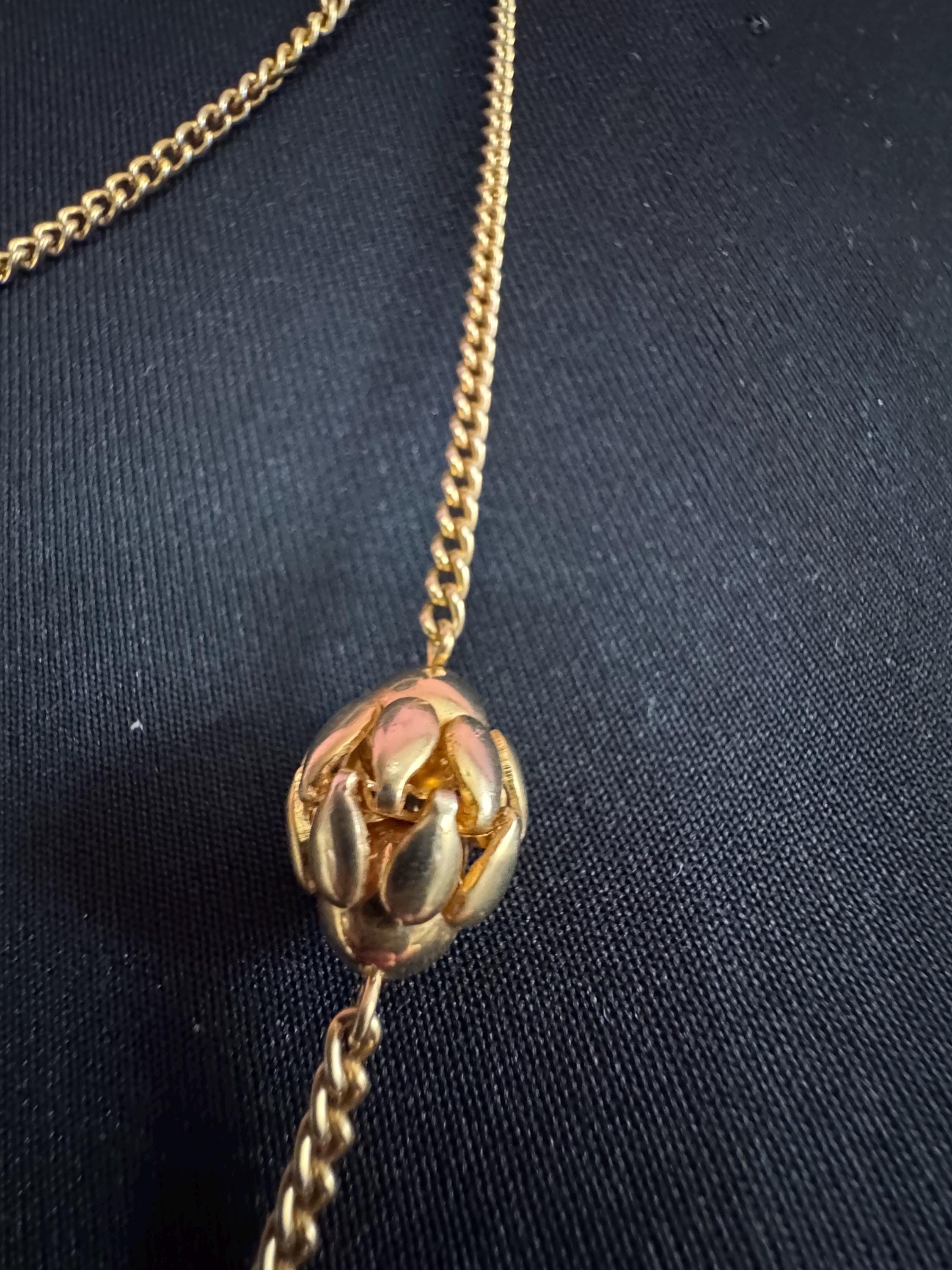 Vintage ball bead flapper chain station necklace, 140cm long 1980s gold plated